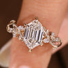 Nature inspired ring with hexagon step cut diamond center
