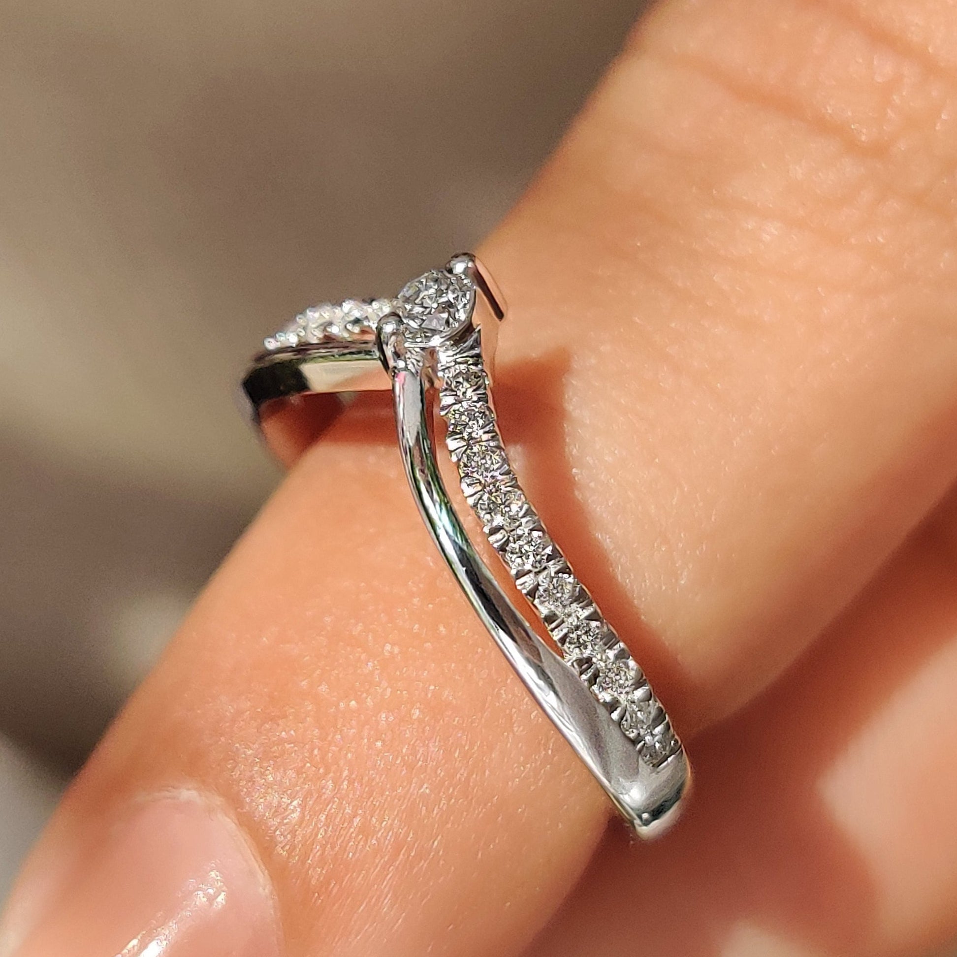 Handmade lab grown diamond band with chevron style setting
