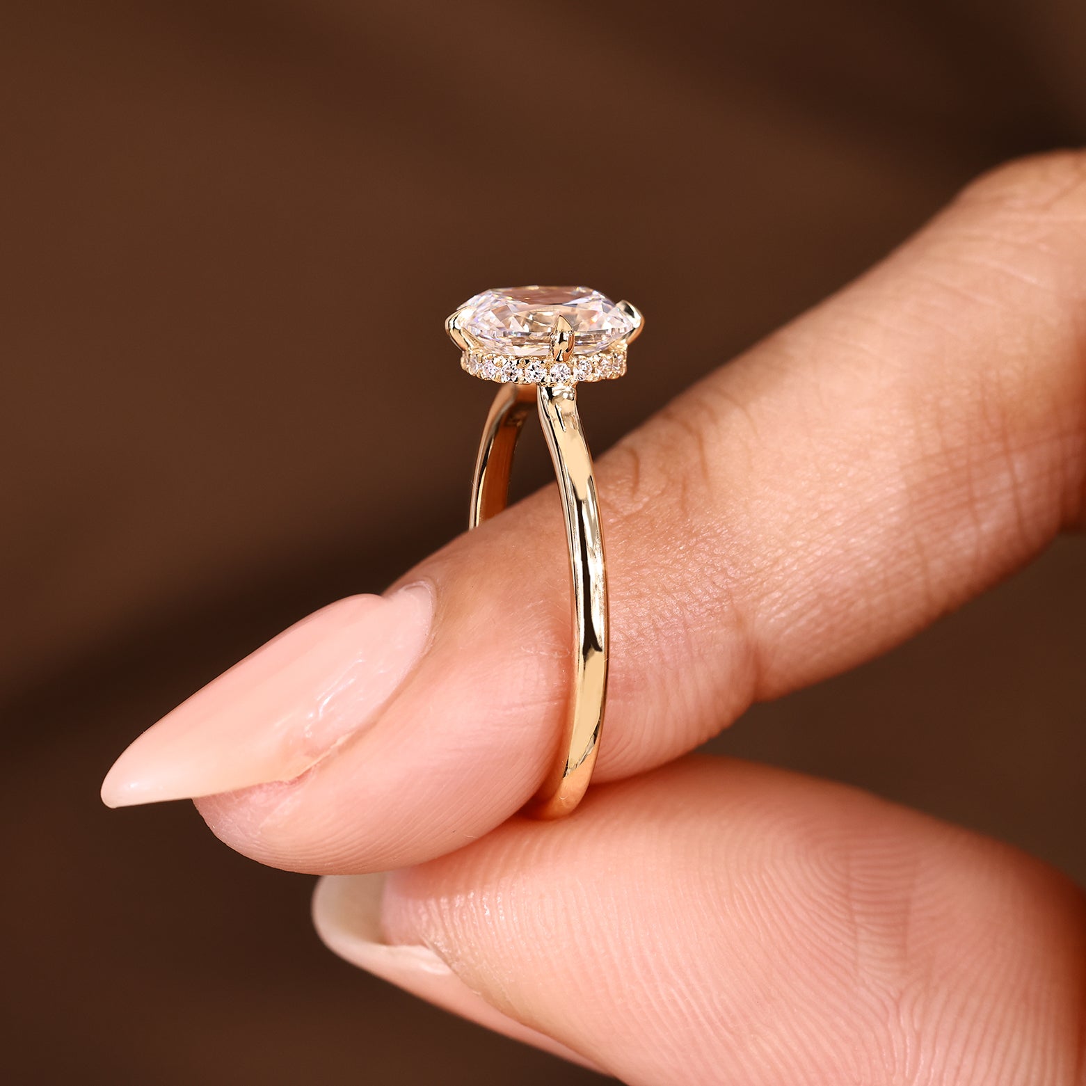 Lab grown cushion OMC diamond ring solitaire style setting

