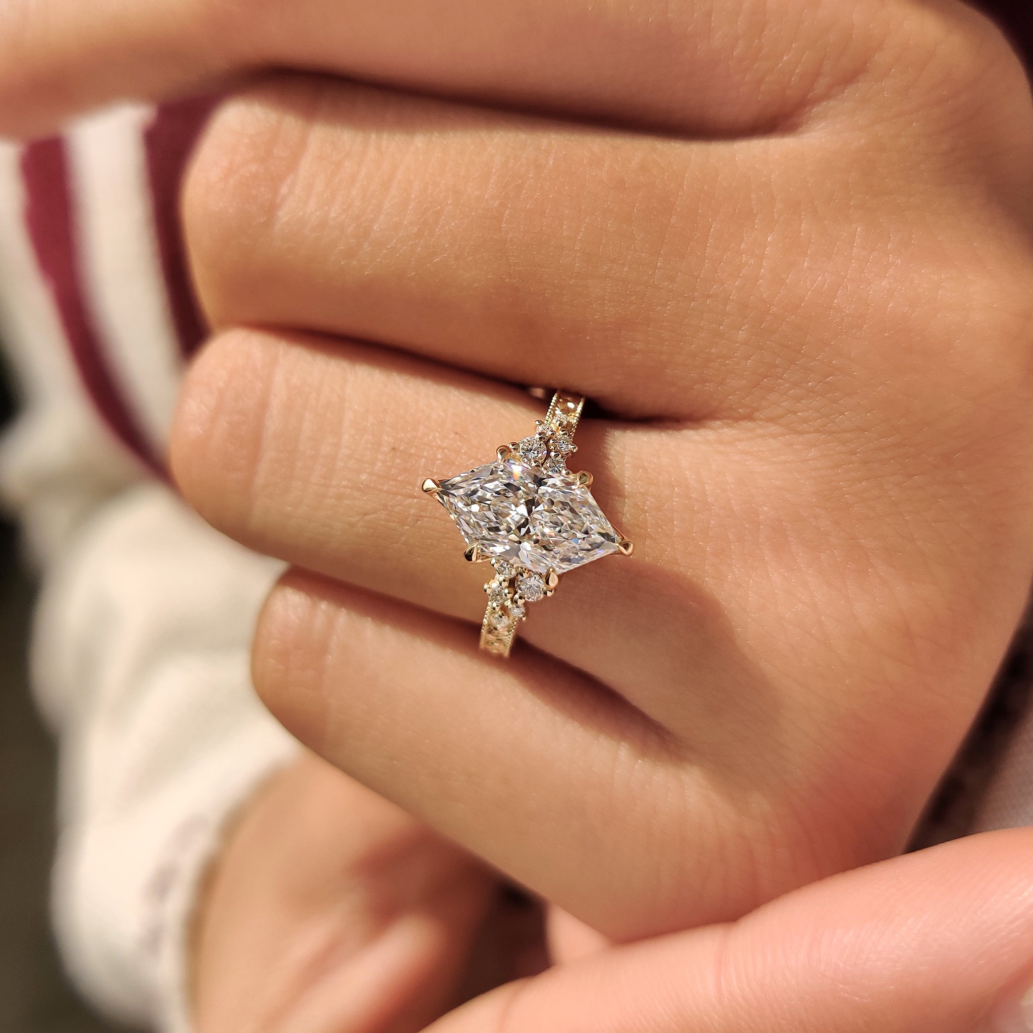 Vintage inspired ring with milgrain and filigree detailing.
