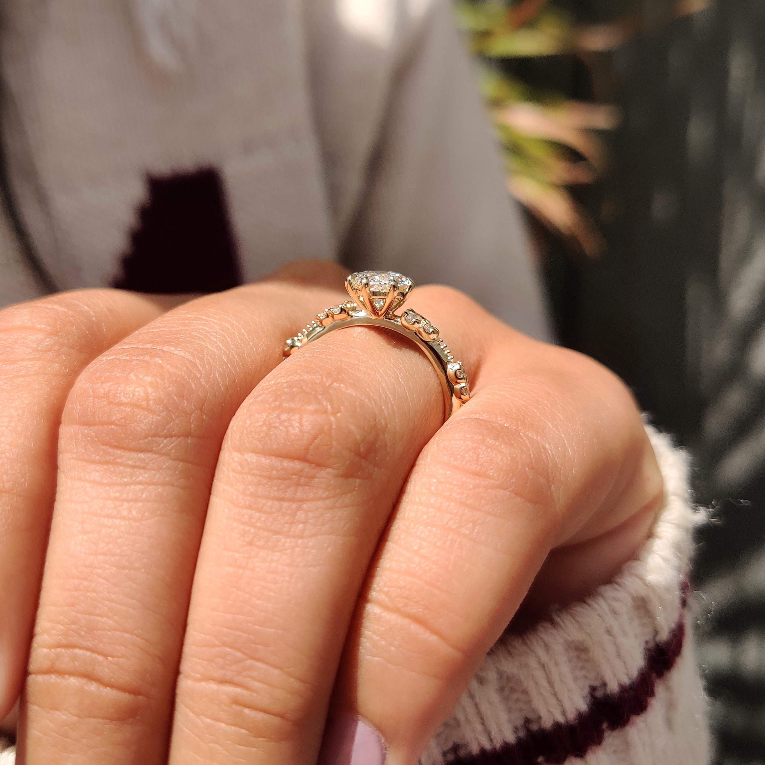 Handmade vintage marquise ring with knife edge shank design.
