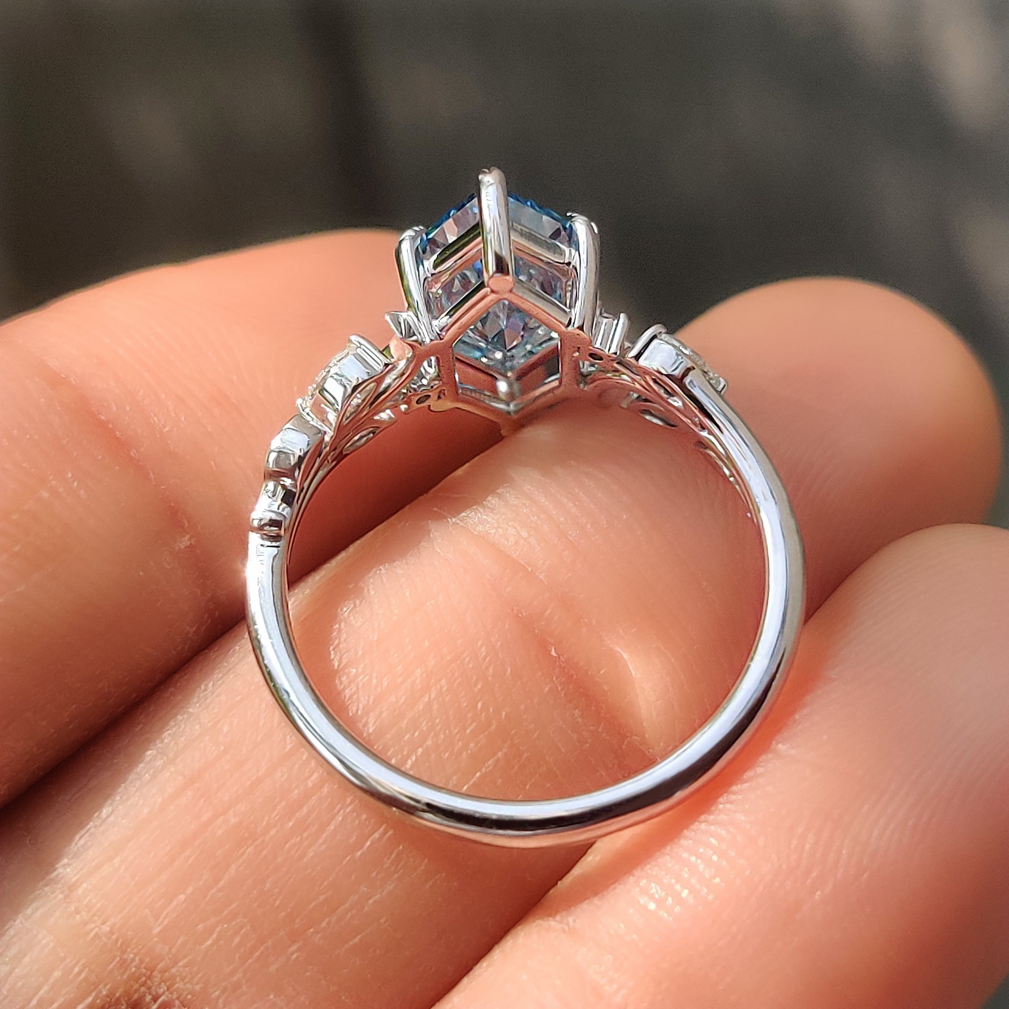 Lab grown blue Dutch marquise nature inspired ring Carat Diamonds.
