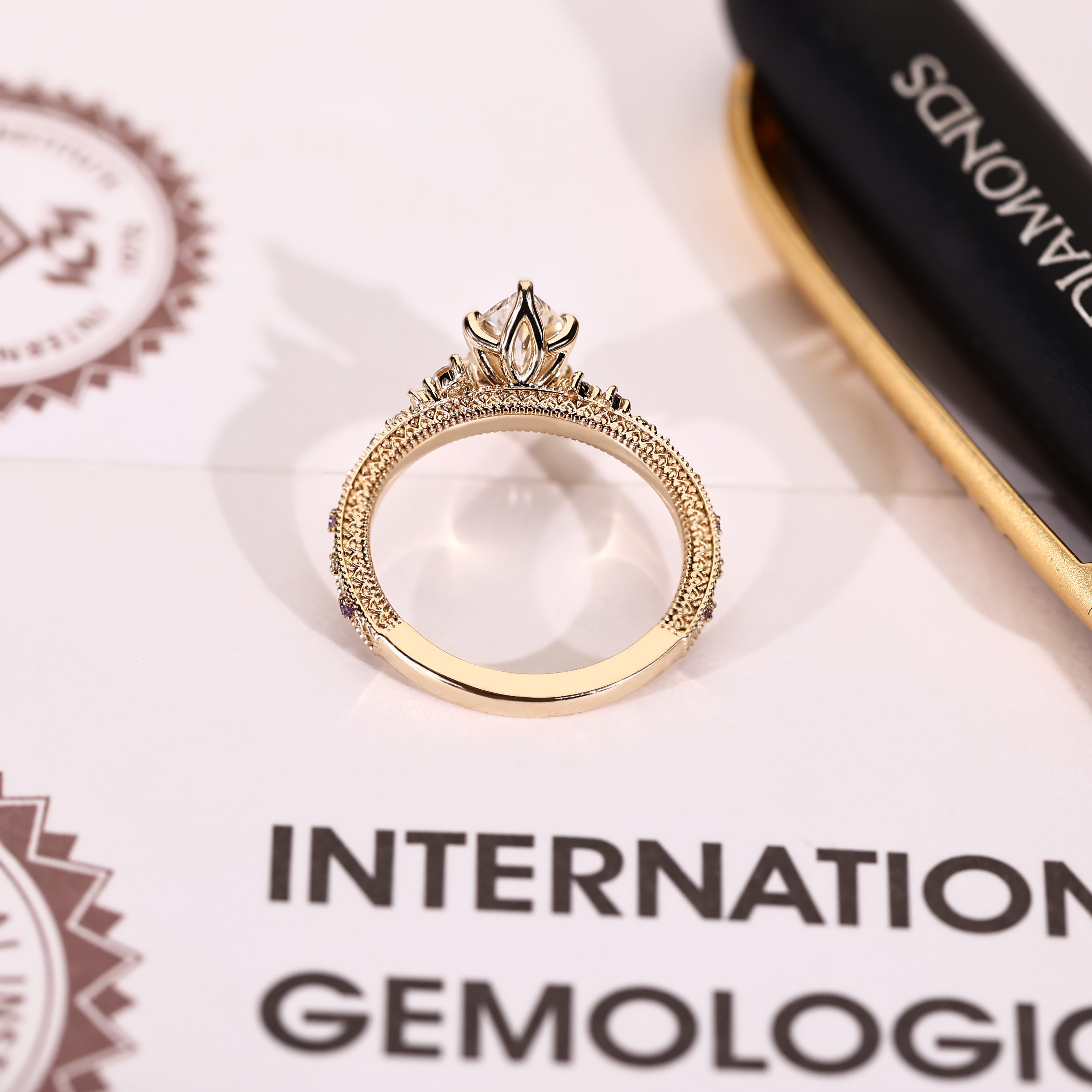 IGI certified dutch marquise ring with tulip setting
