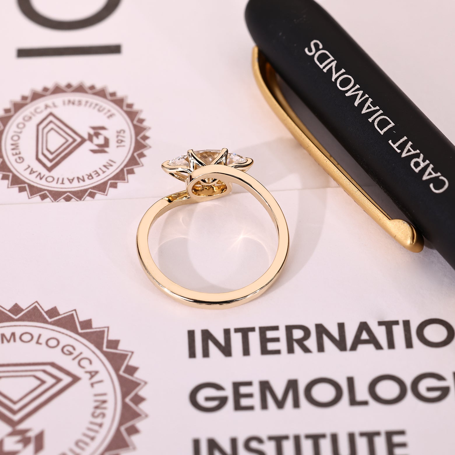 IGI certified marquise ring with six prong setting
