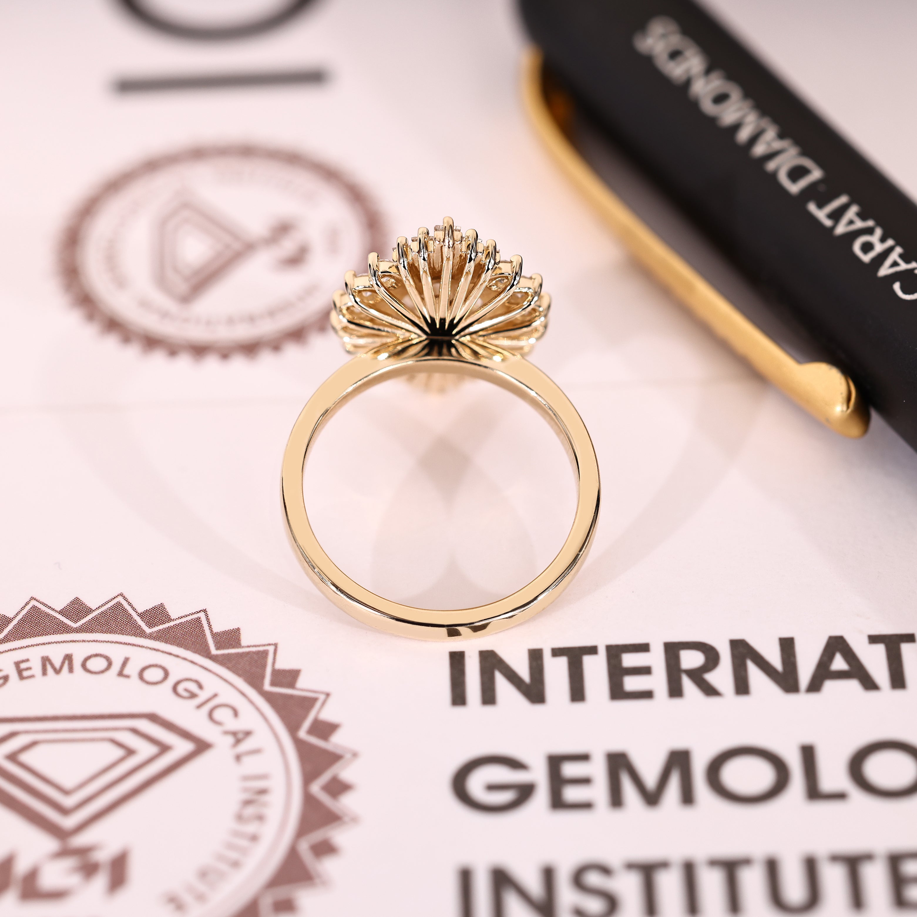 IGI certified oval engagement ring with tapered baguette accents
