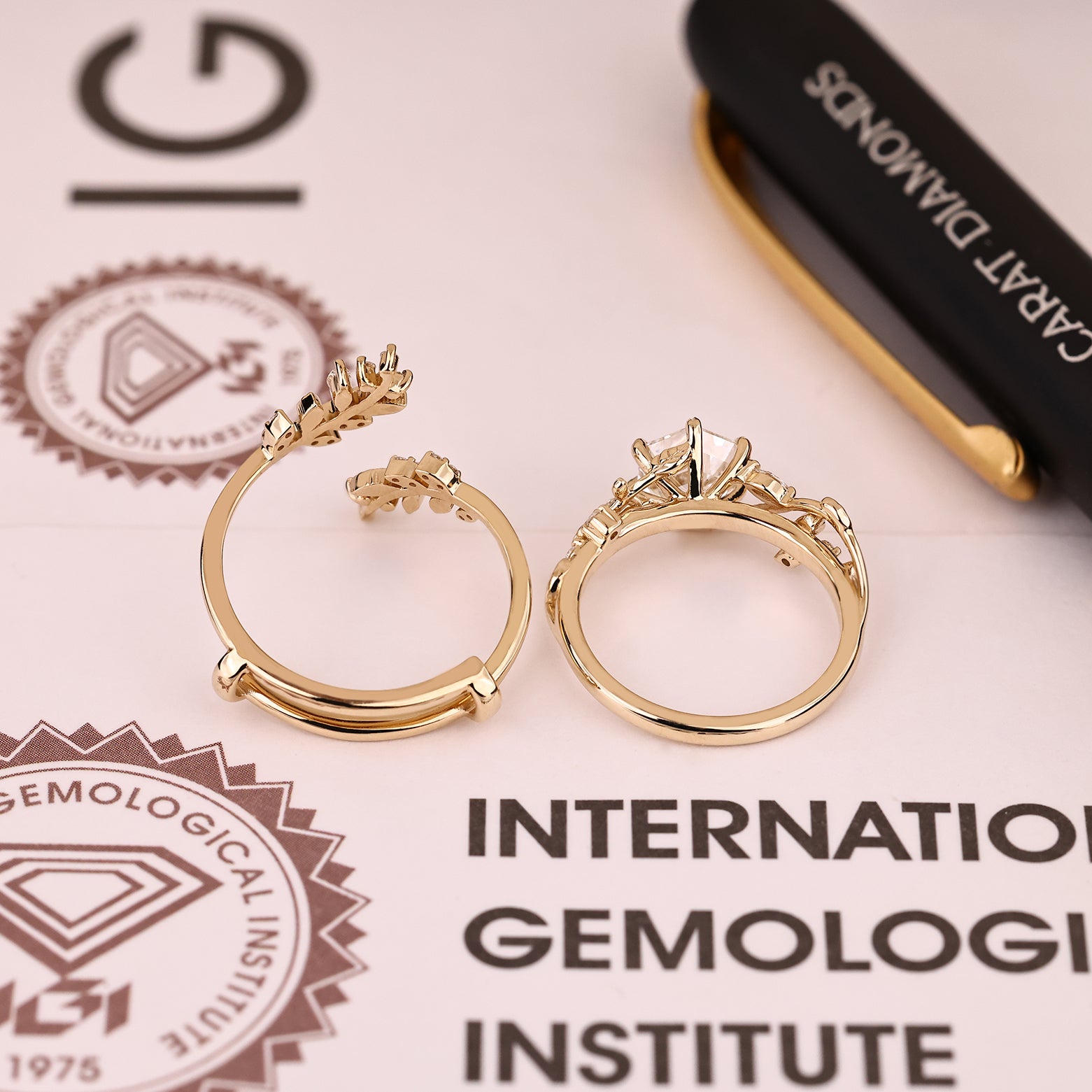 IGI certified bridal set with marquise and round diamonds
