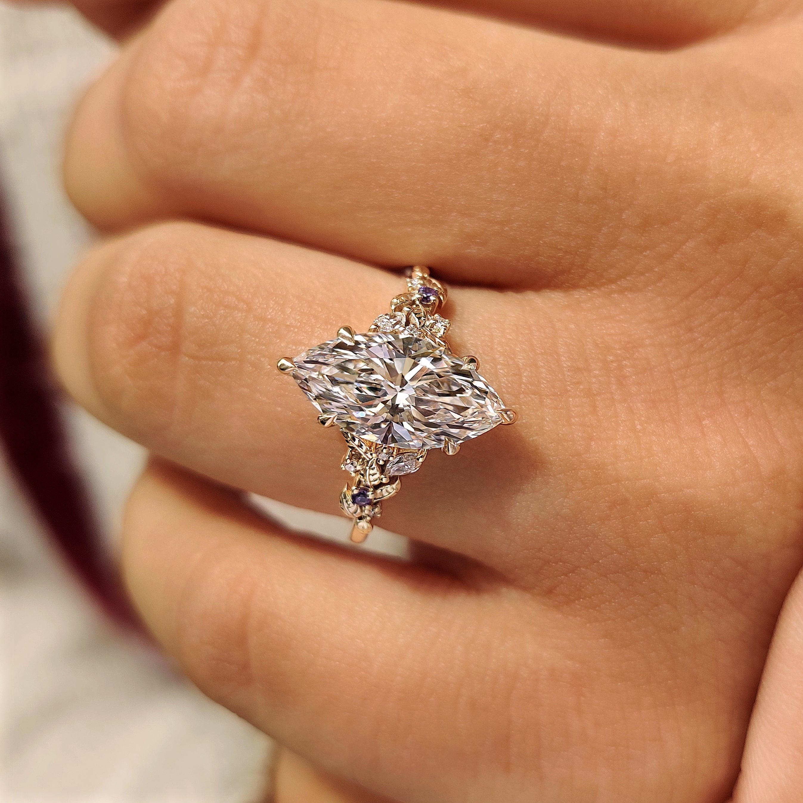 Handmade marquise ring in nature inspired style
