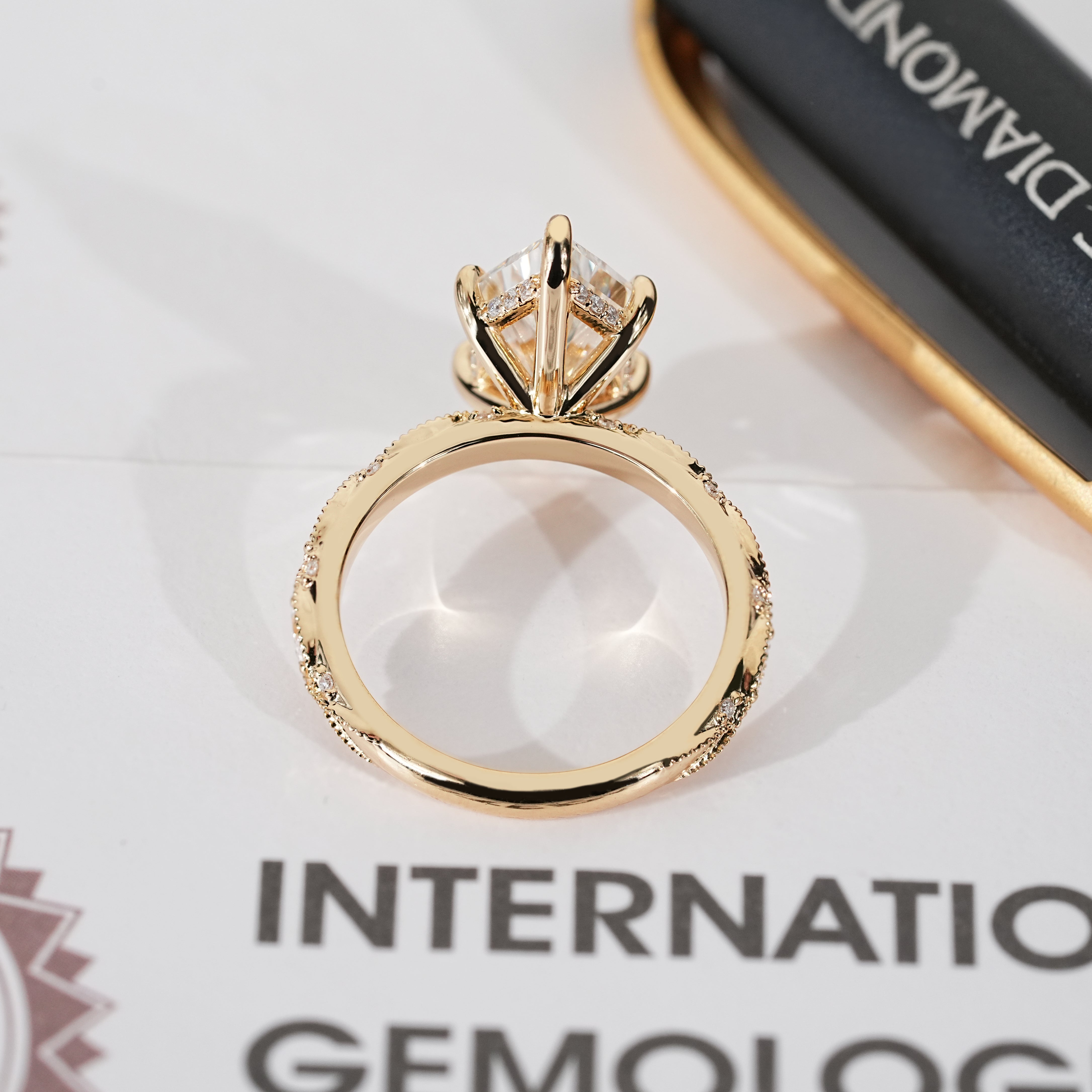 IGI certified lab grown diamond in vintage inspired engagement ring
