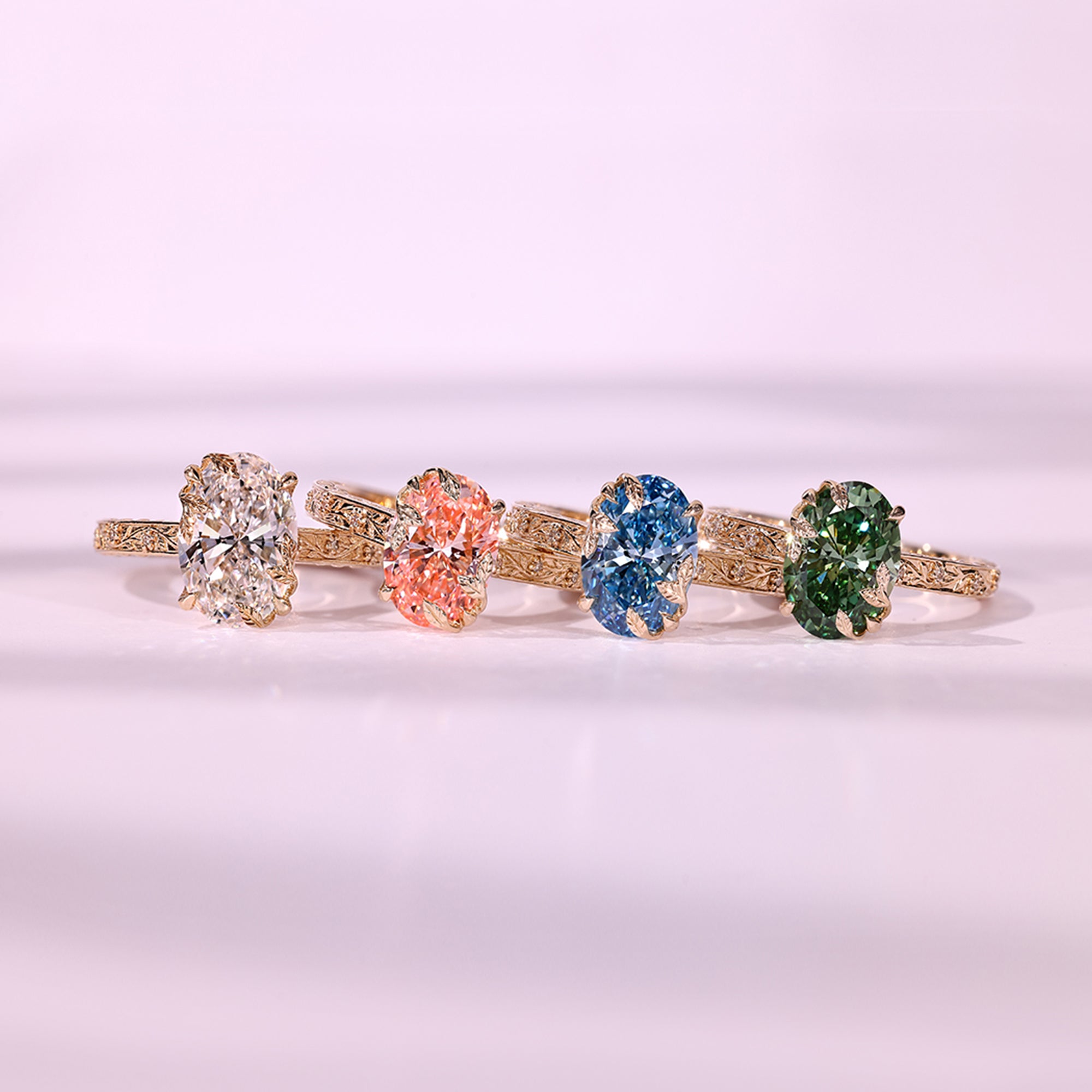 Oval Cut Nature Inspired Engagement Ring In Euro Shank