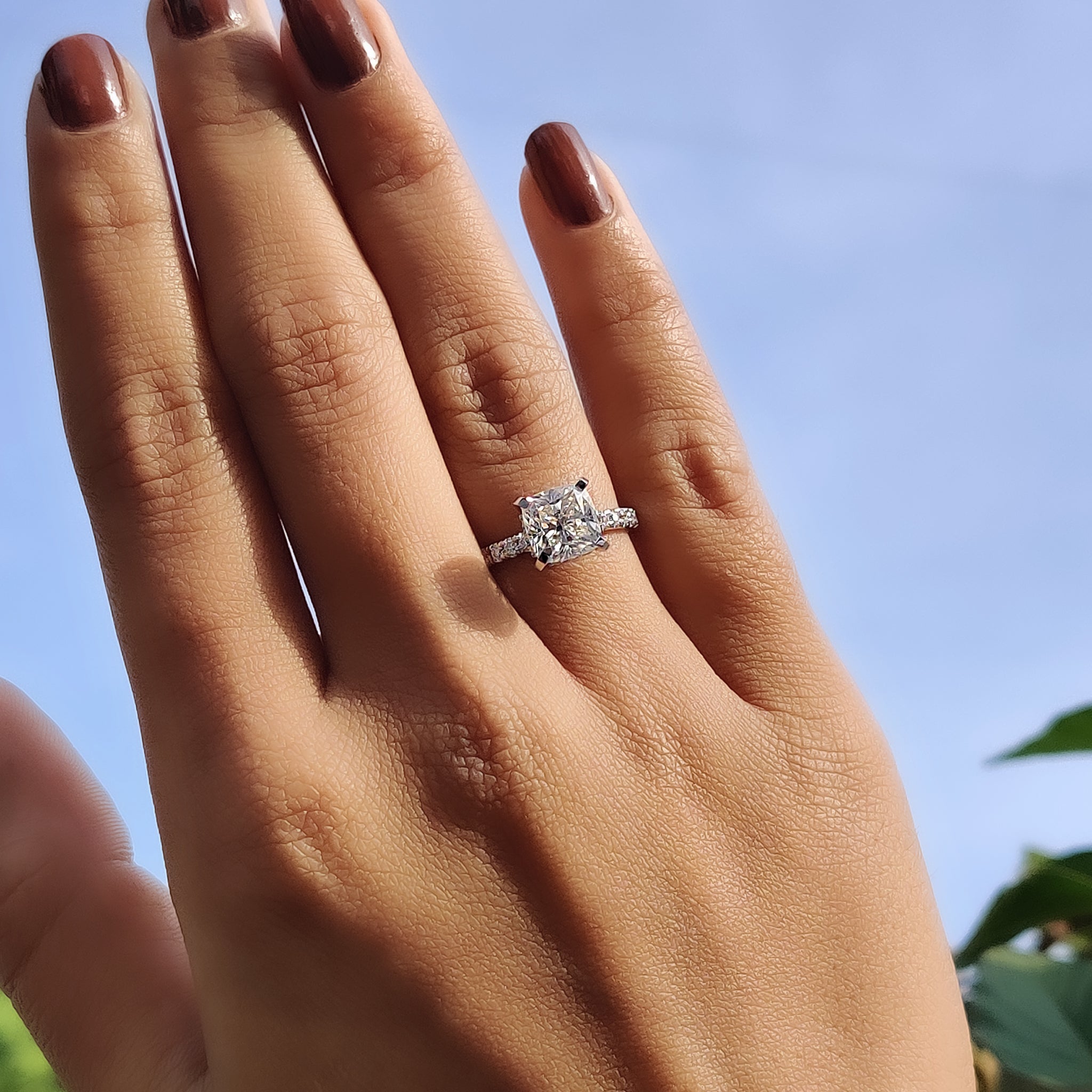 Hidden Halo Cushion Cut Diamond Ring