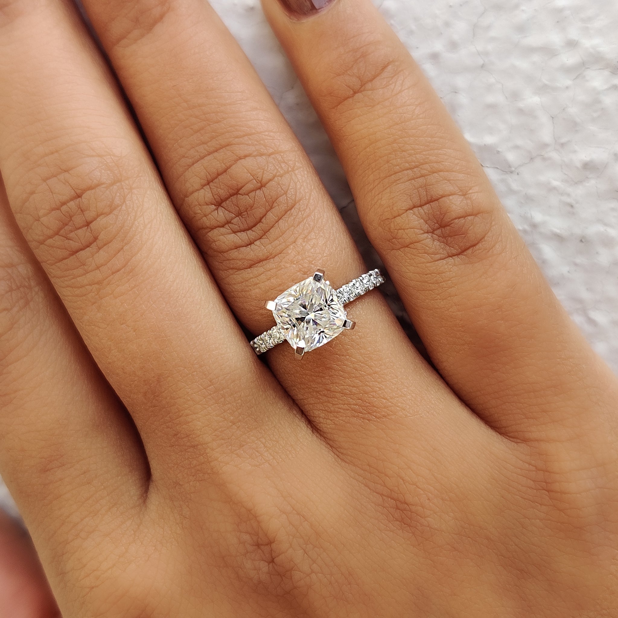 Hidden Halo Cushion Cut Diamond Ring
