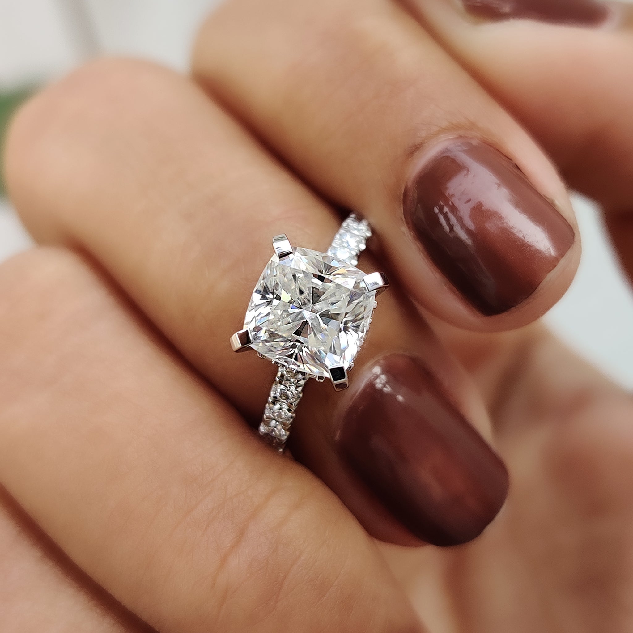 White Gold Cushion Cut Hidden Halo Engagement Ring