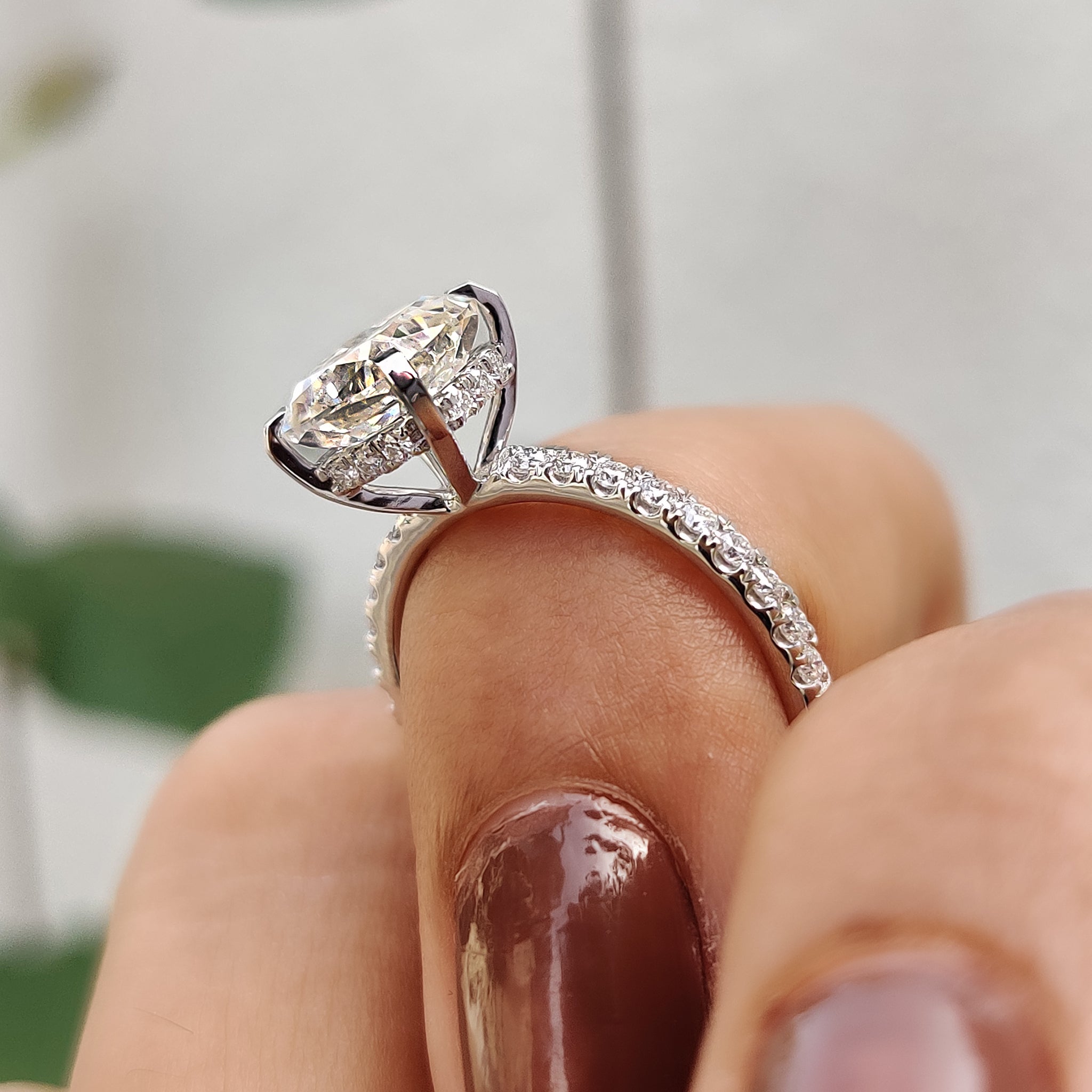 White Gold Cushion Cut Hidden Halo Engagement Ring