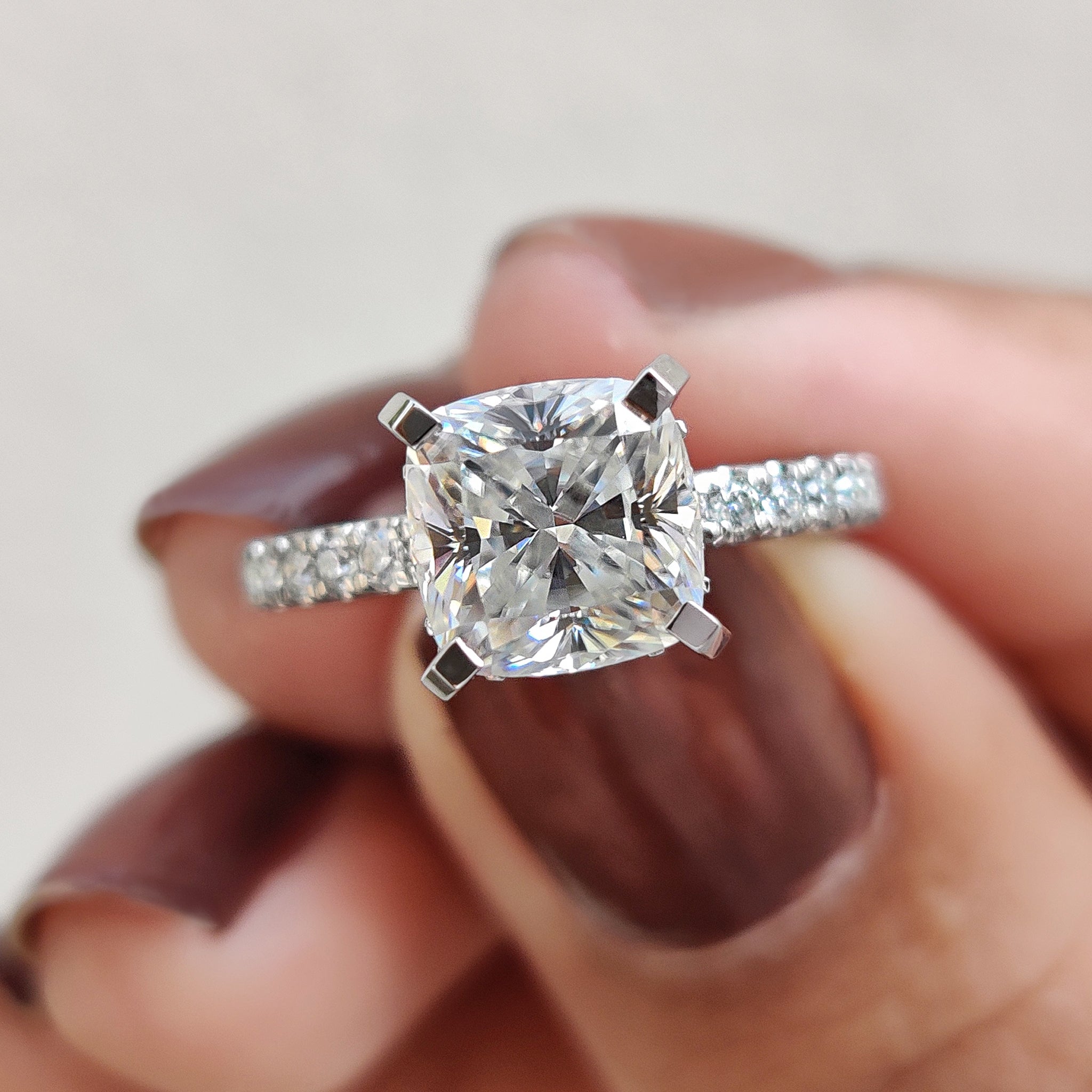 White Gold Cushion Cut Hidden Halo Engagement Ring