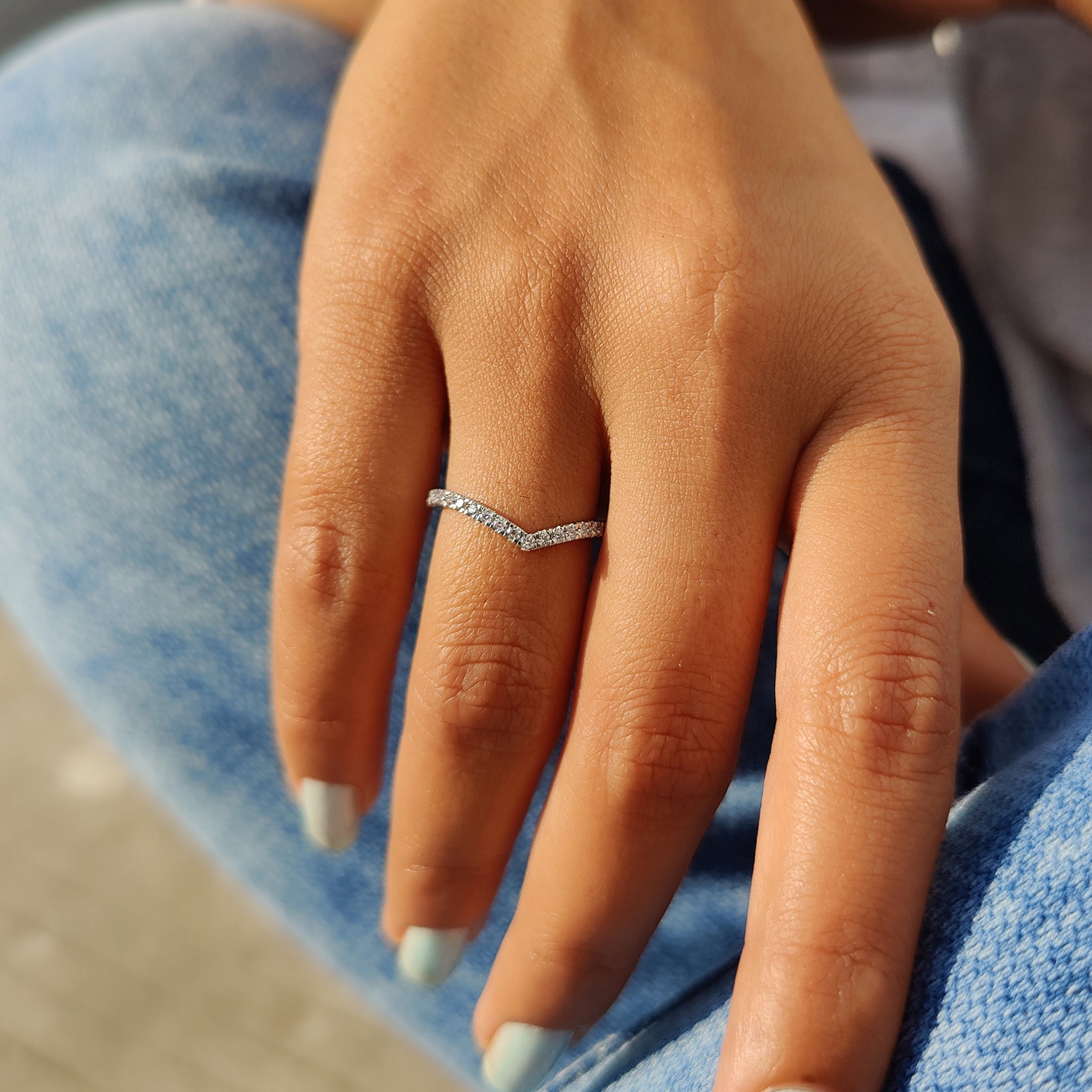 V shaped band crafted as a wedding piece.
