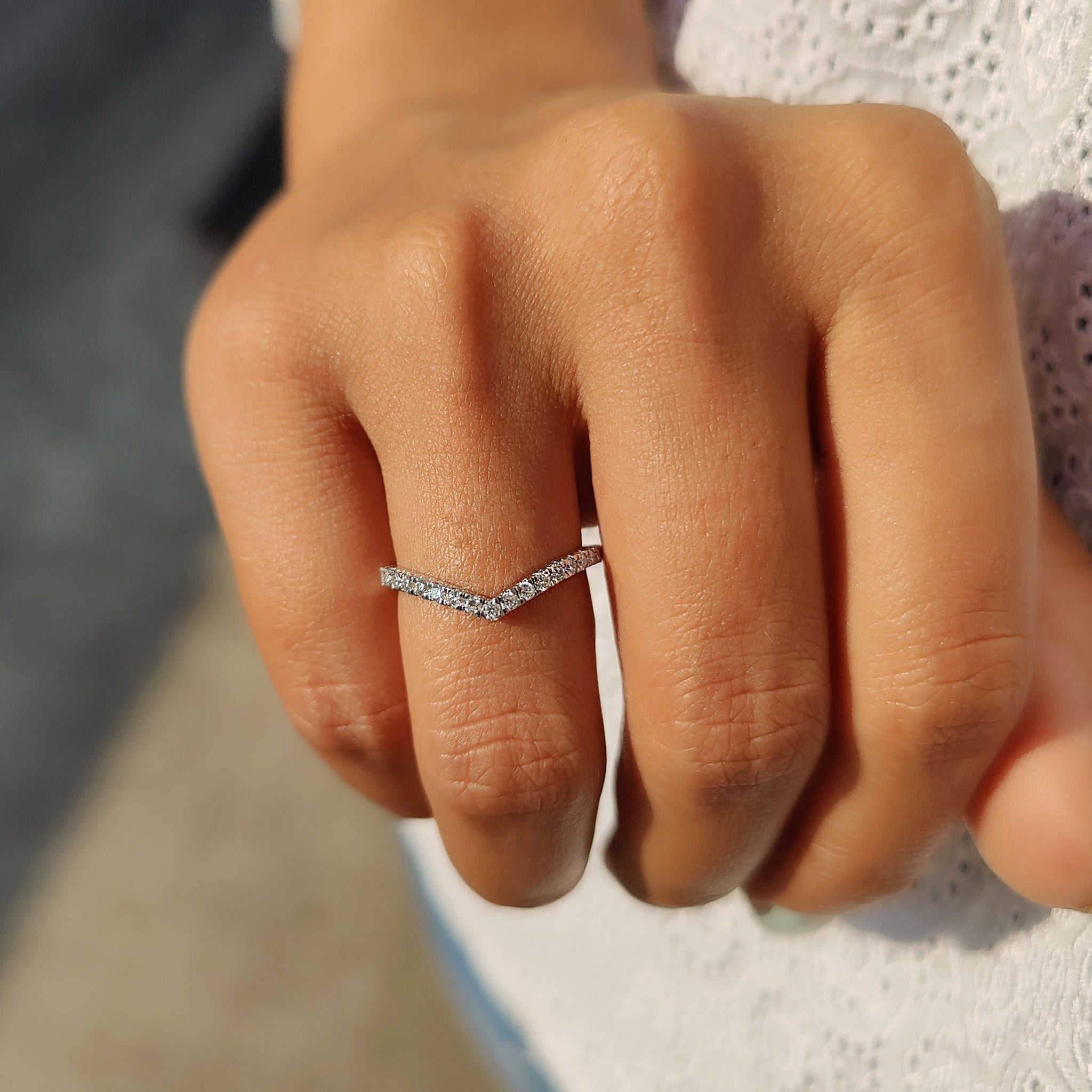 Chevron wedding band with custom design.
