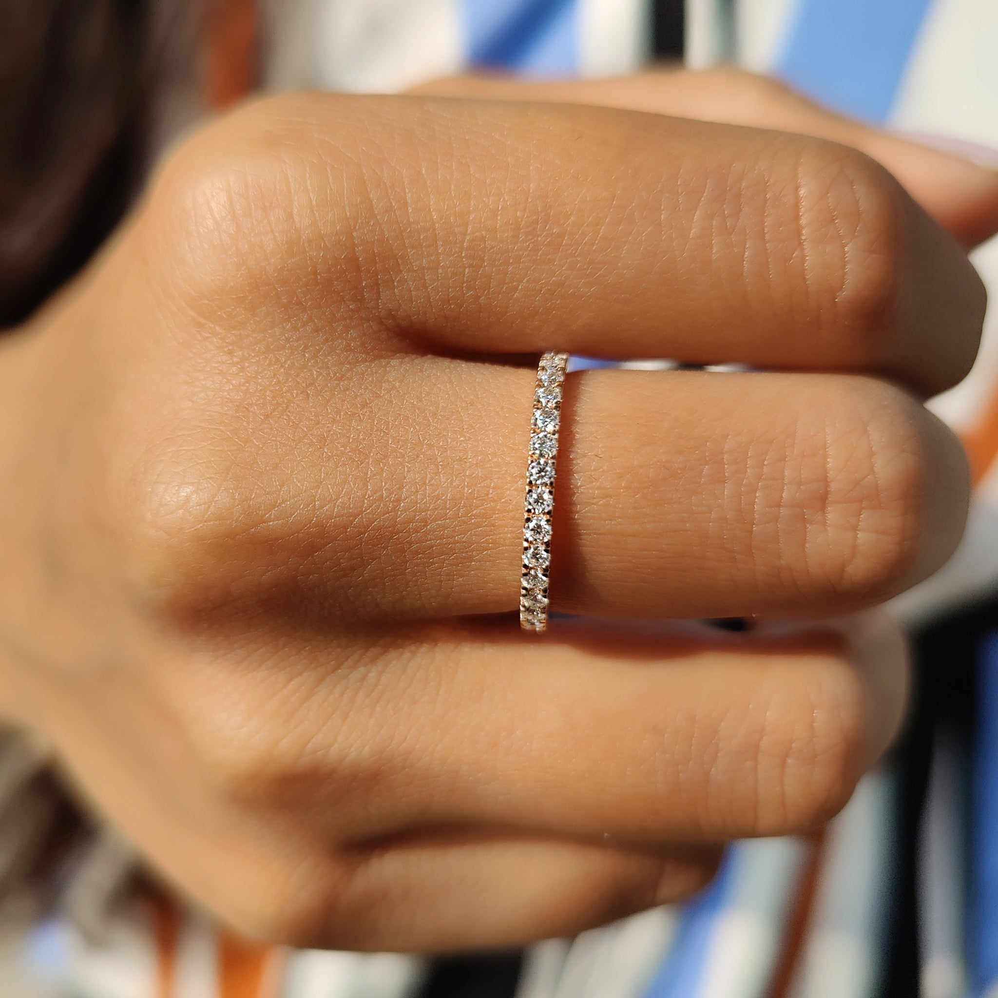 The rose gold moissanite band and stackable moissanite band offer a stylish look.
