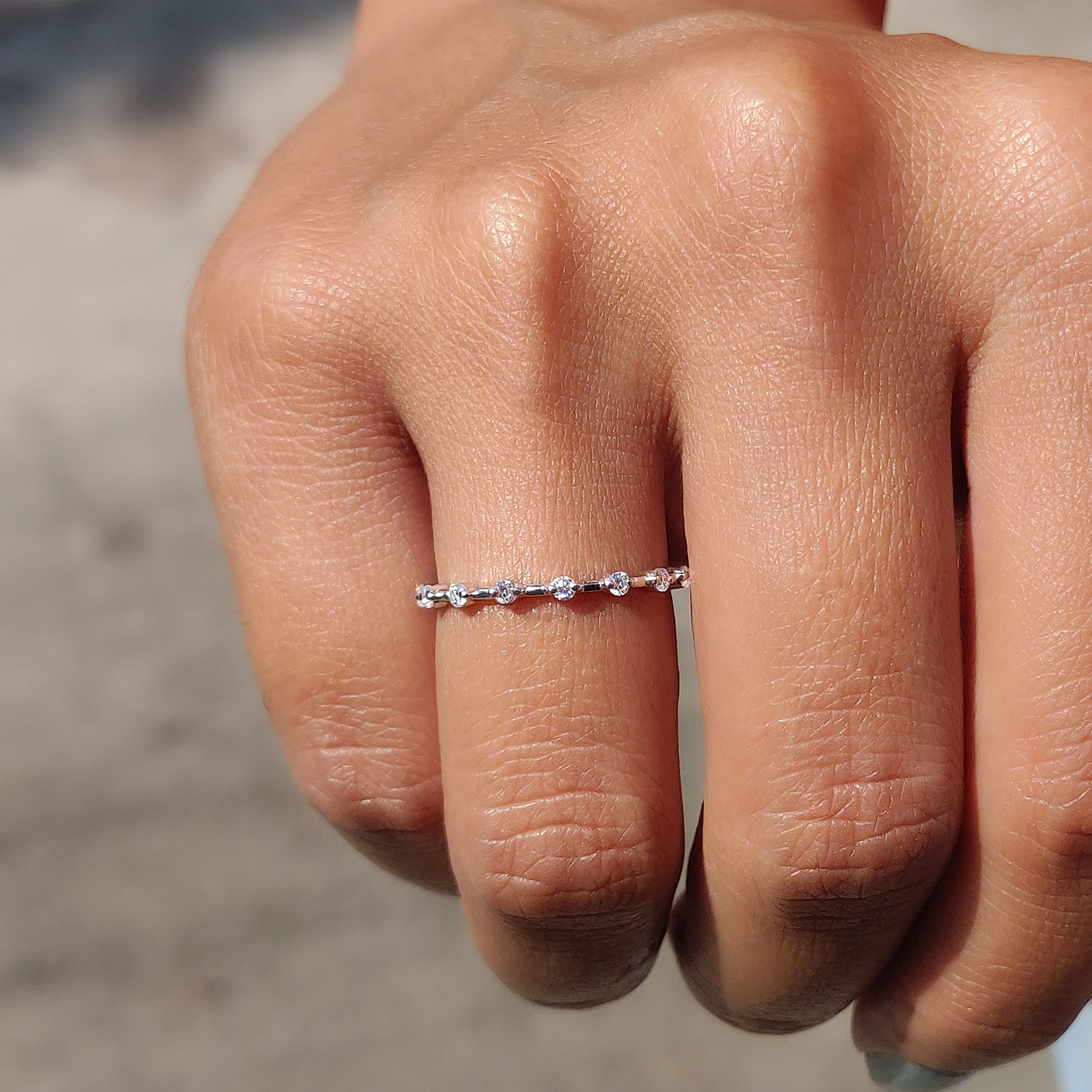 Stackable wedding band for a versatile look.