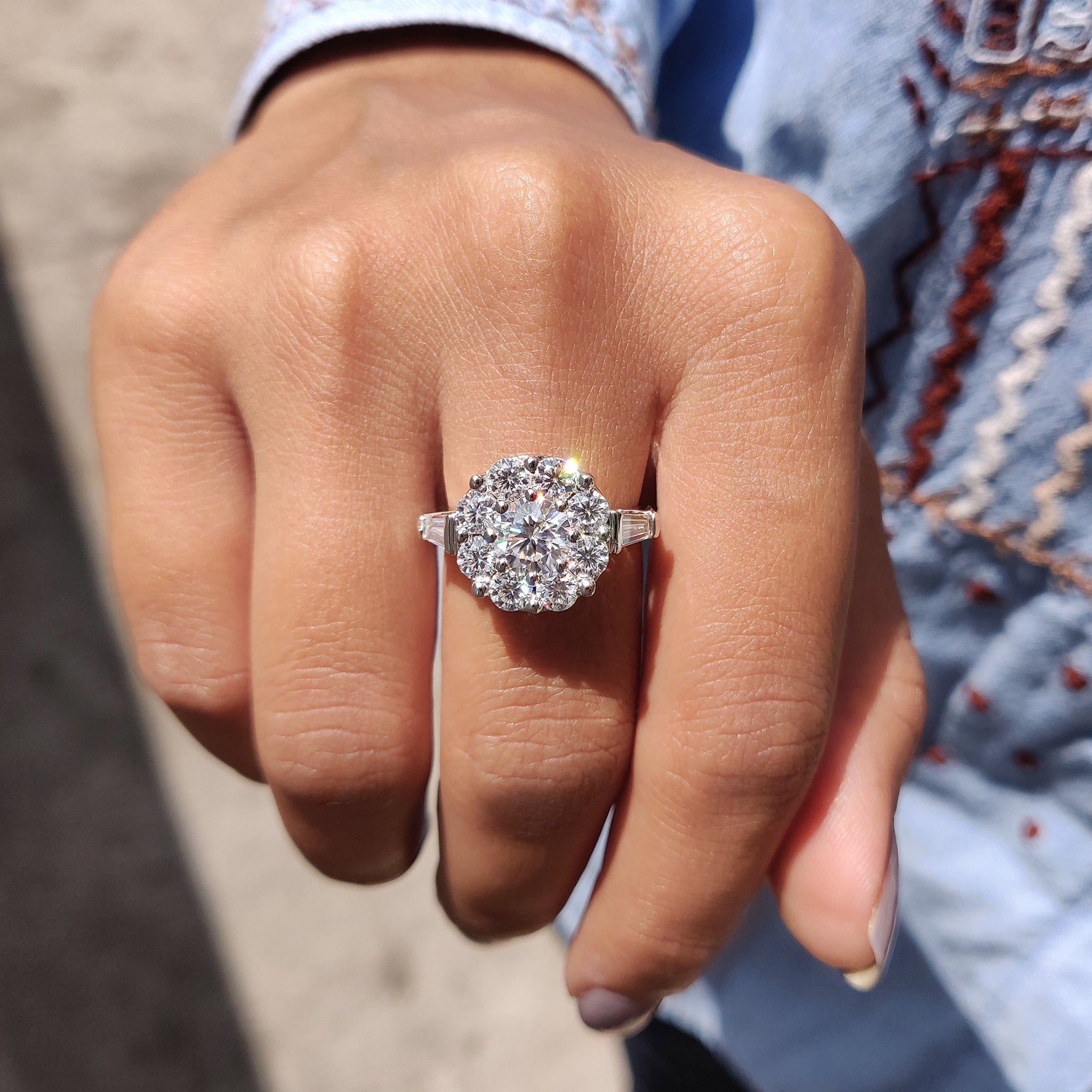 A white gold engagement ring offers a sleek and polished finish.
