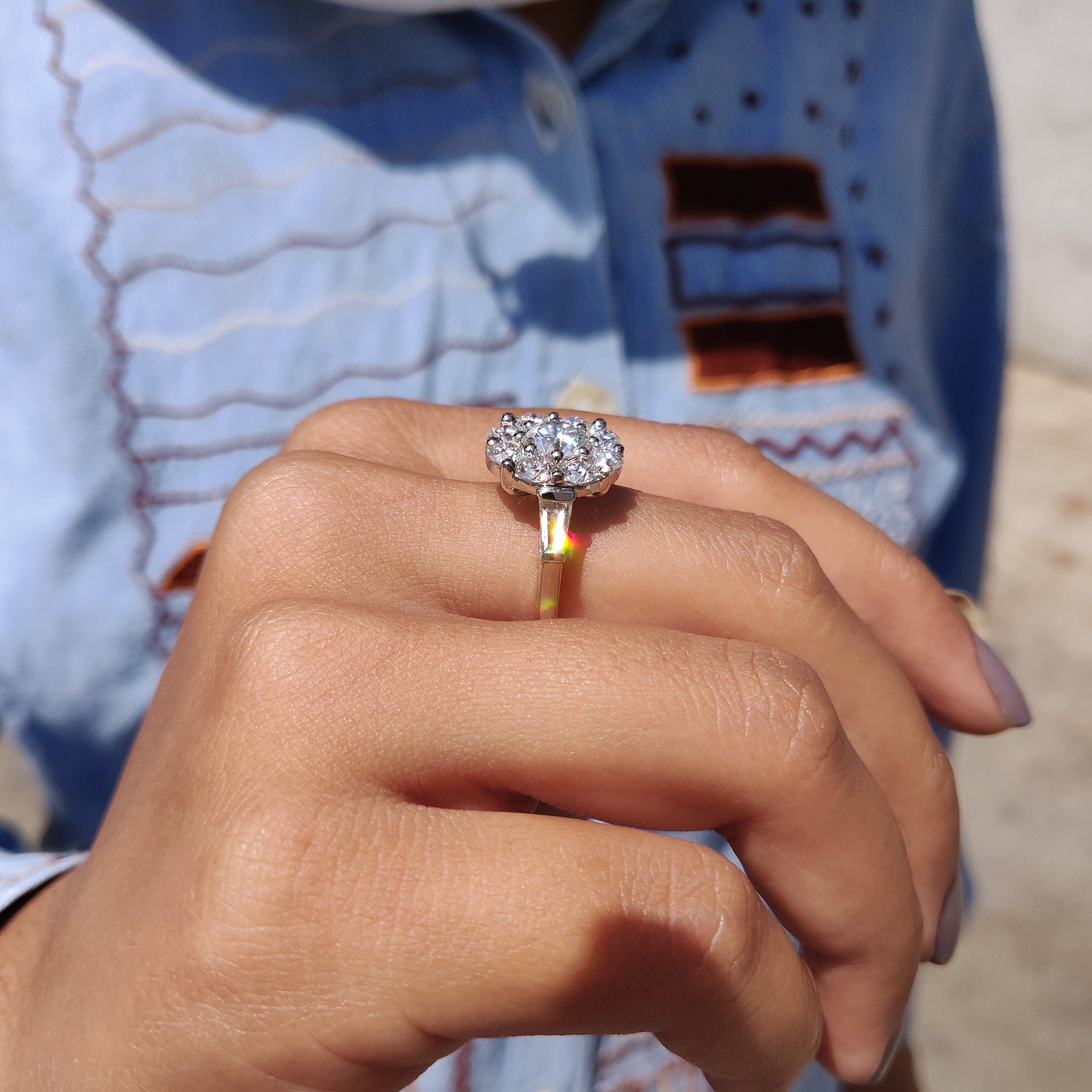 This moissanite ring shines with lasting brilliance and beauty.
