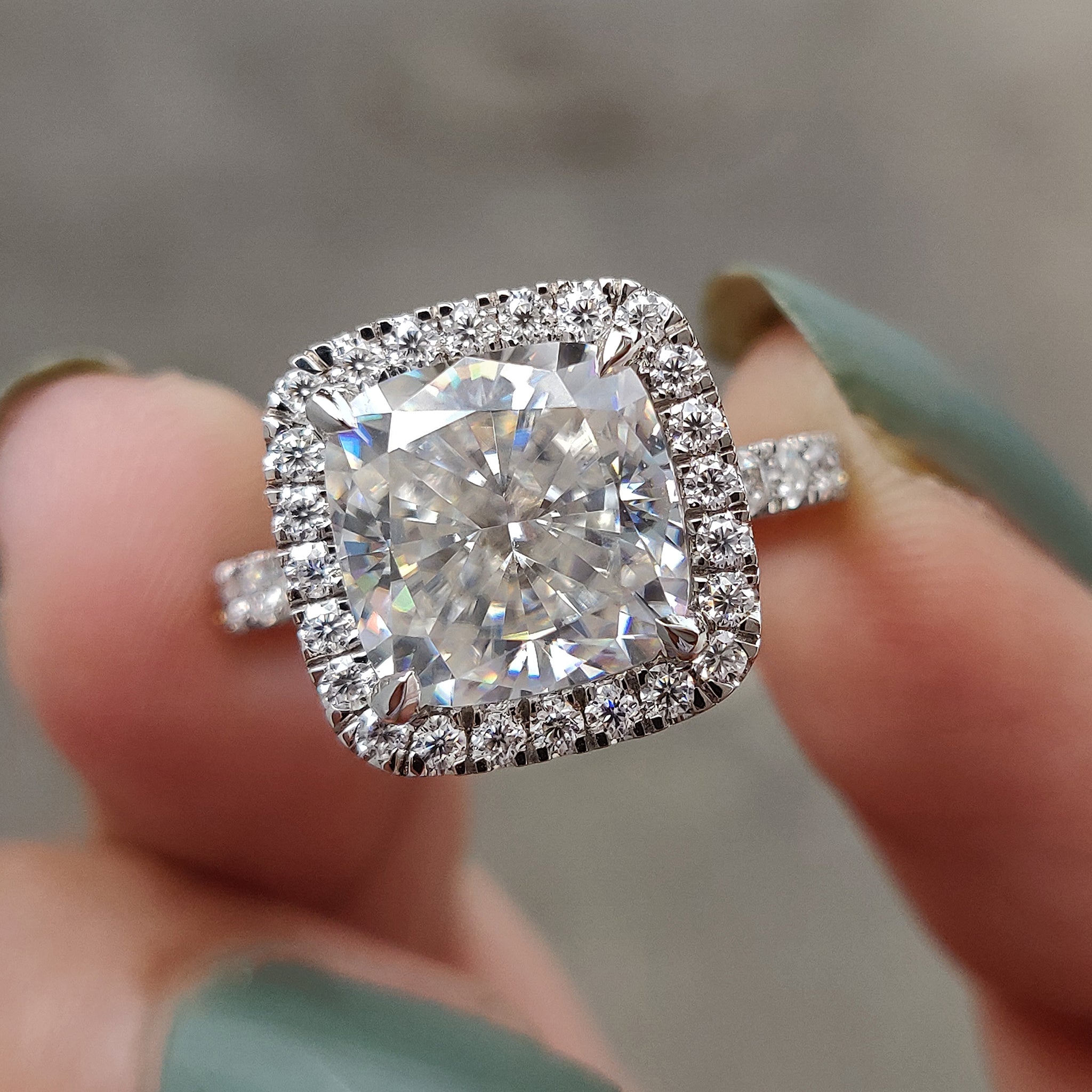This hidden halo engagement ring adds a touch of hidden brilliance.