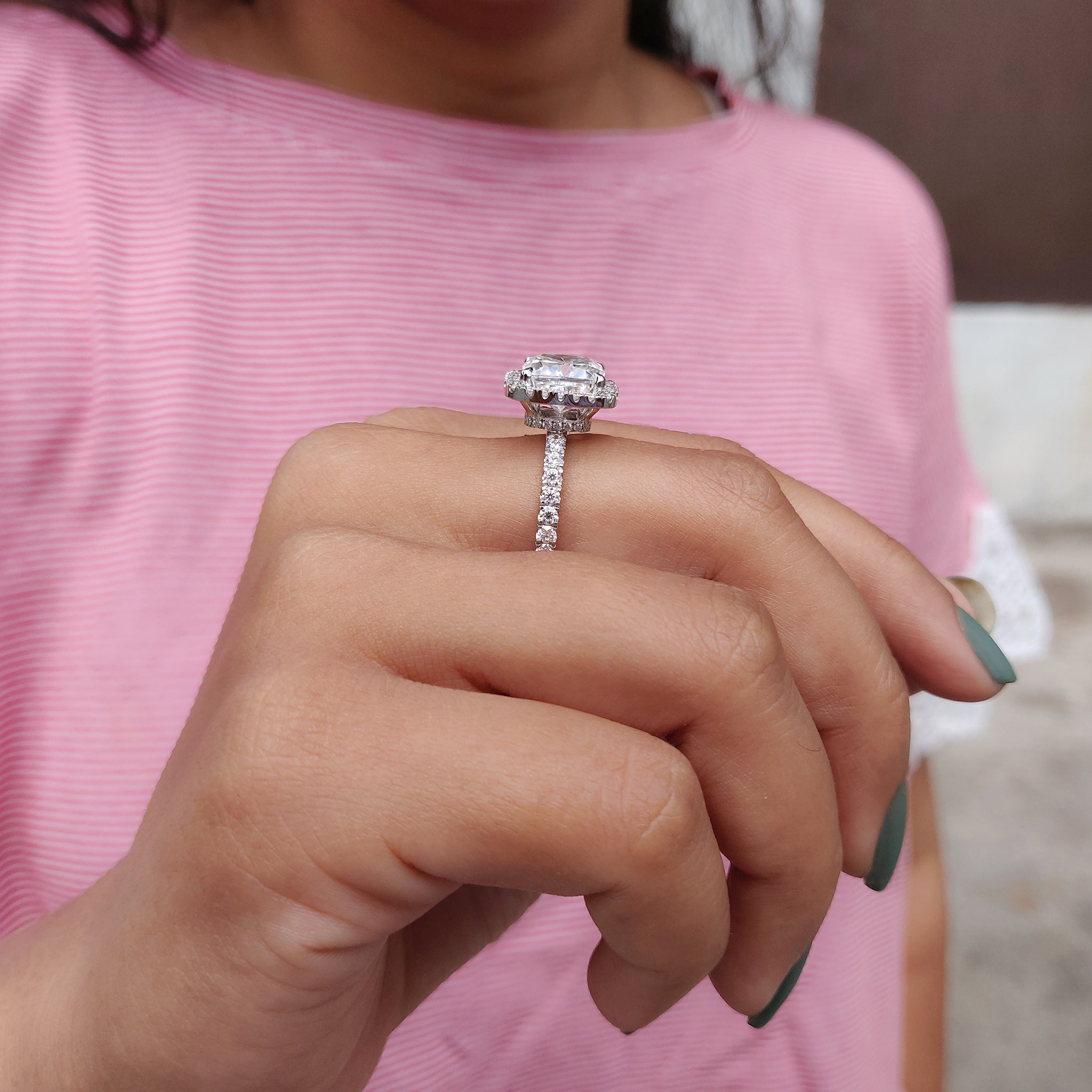 This hidden halo ring gives an extra hint of sparkle beneath the stone.