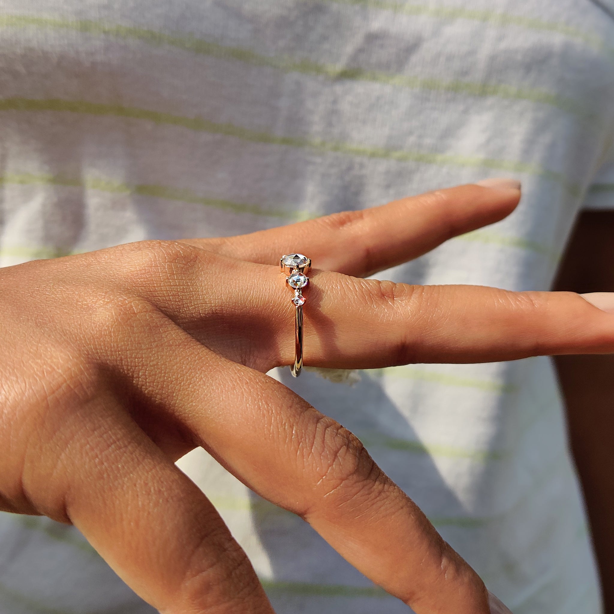 Handmade ring showcasing a prong setting and moissanite
