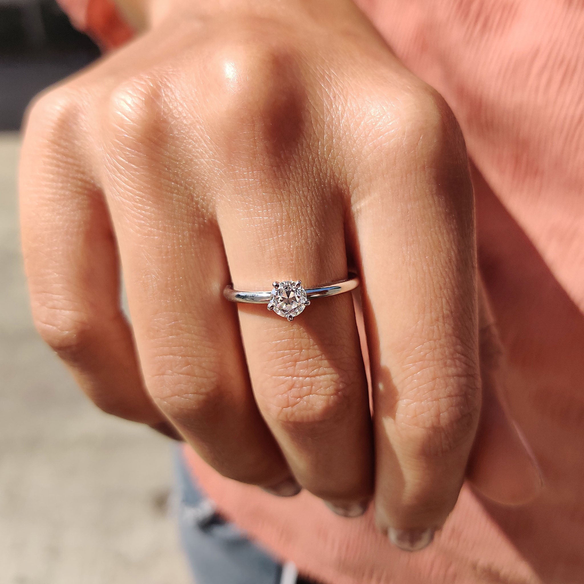 Solitaire engagement ring with a round old European cut.