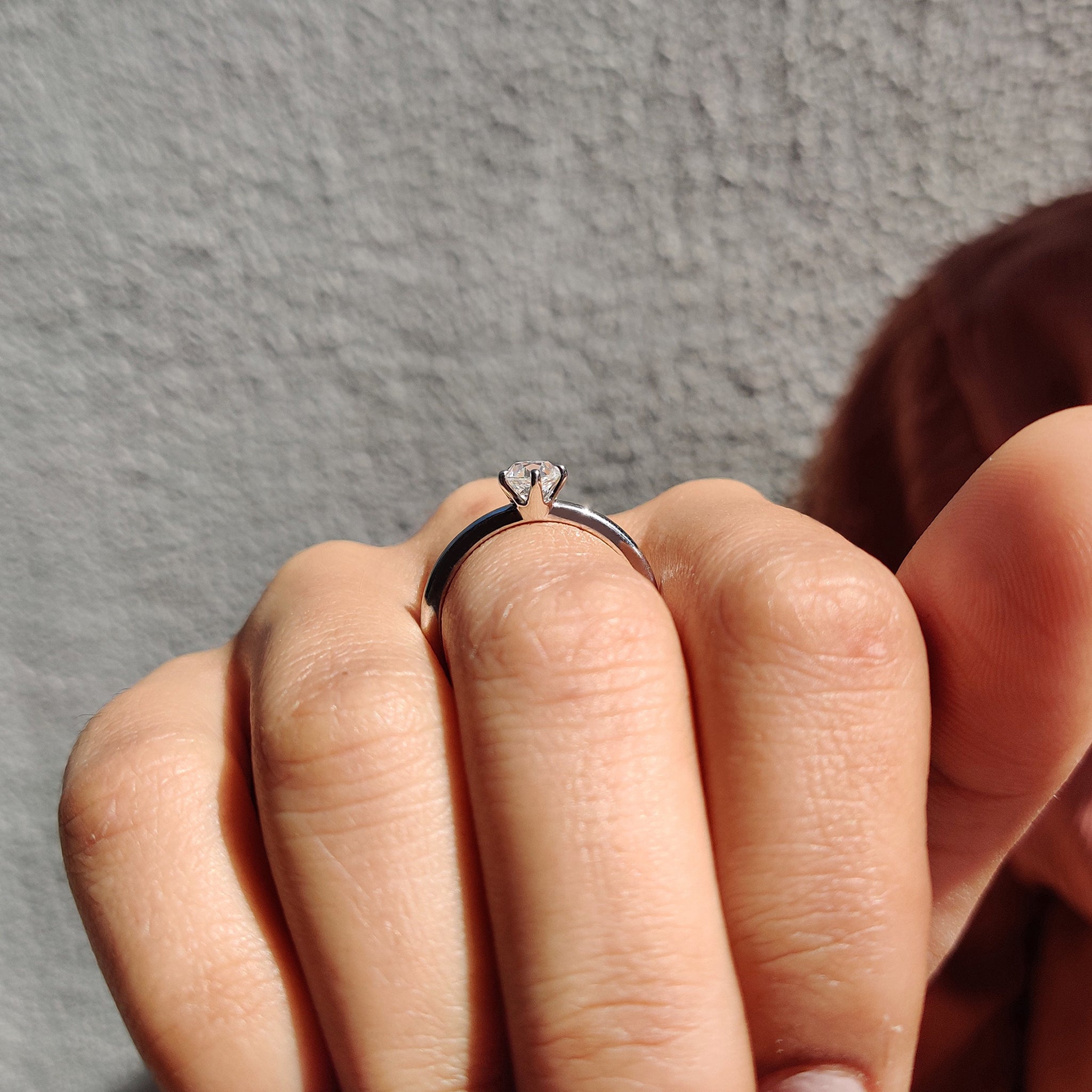 White gold engagement ring with a unique prong setting.