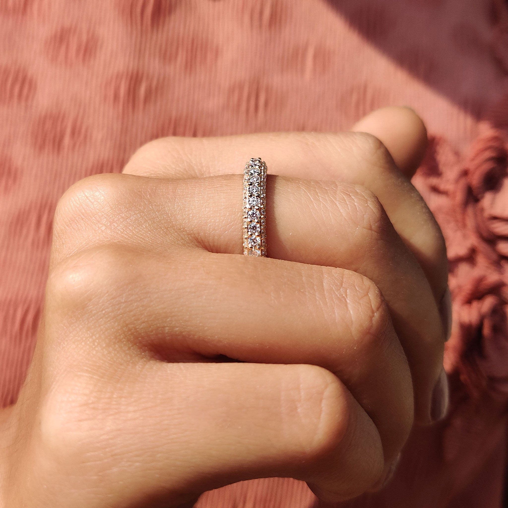 Three Row Diamond Band With Round Cut