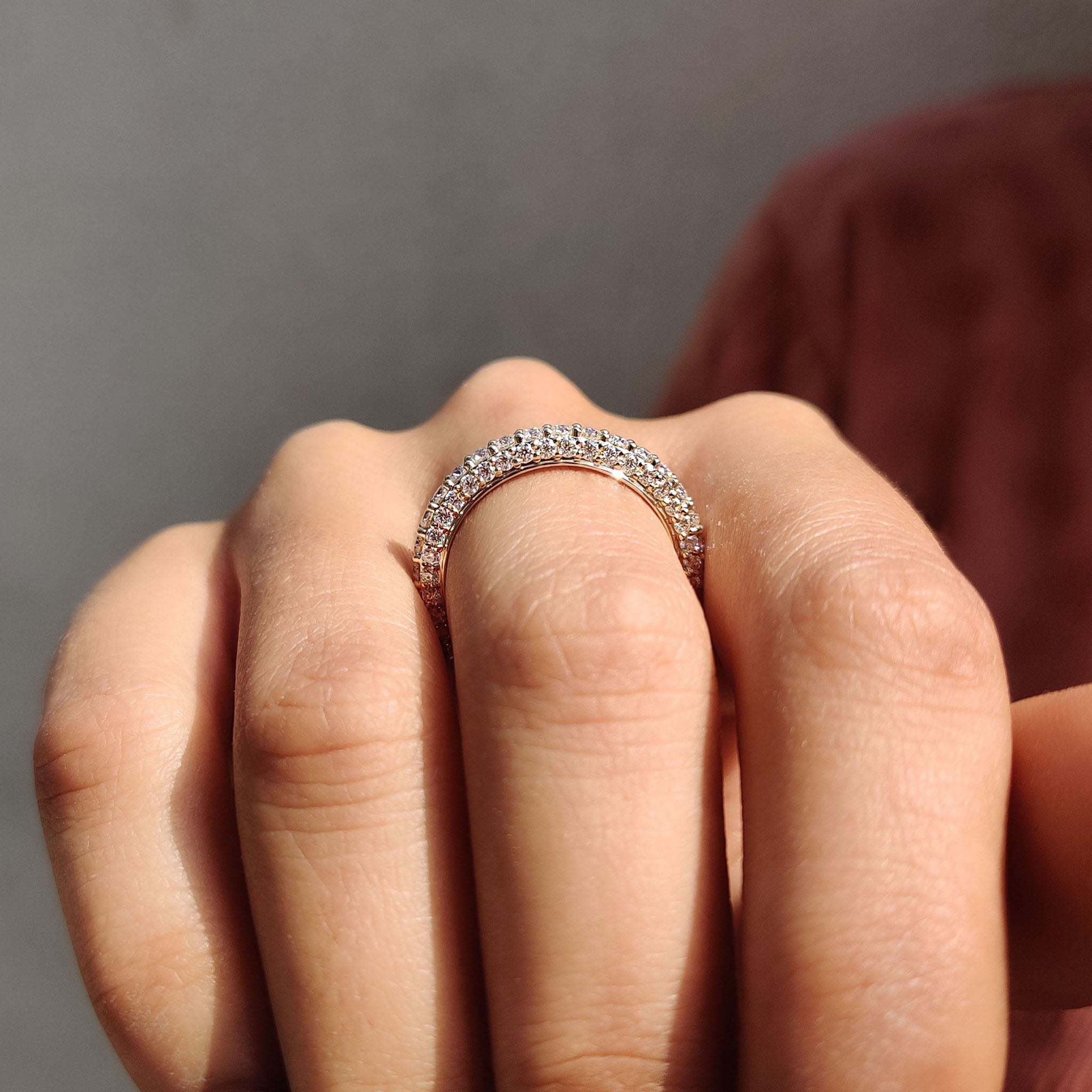 Three Row Diamond Band With Round Cut