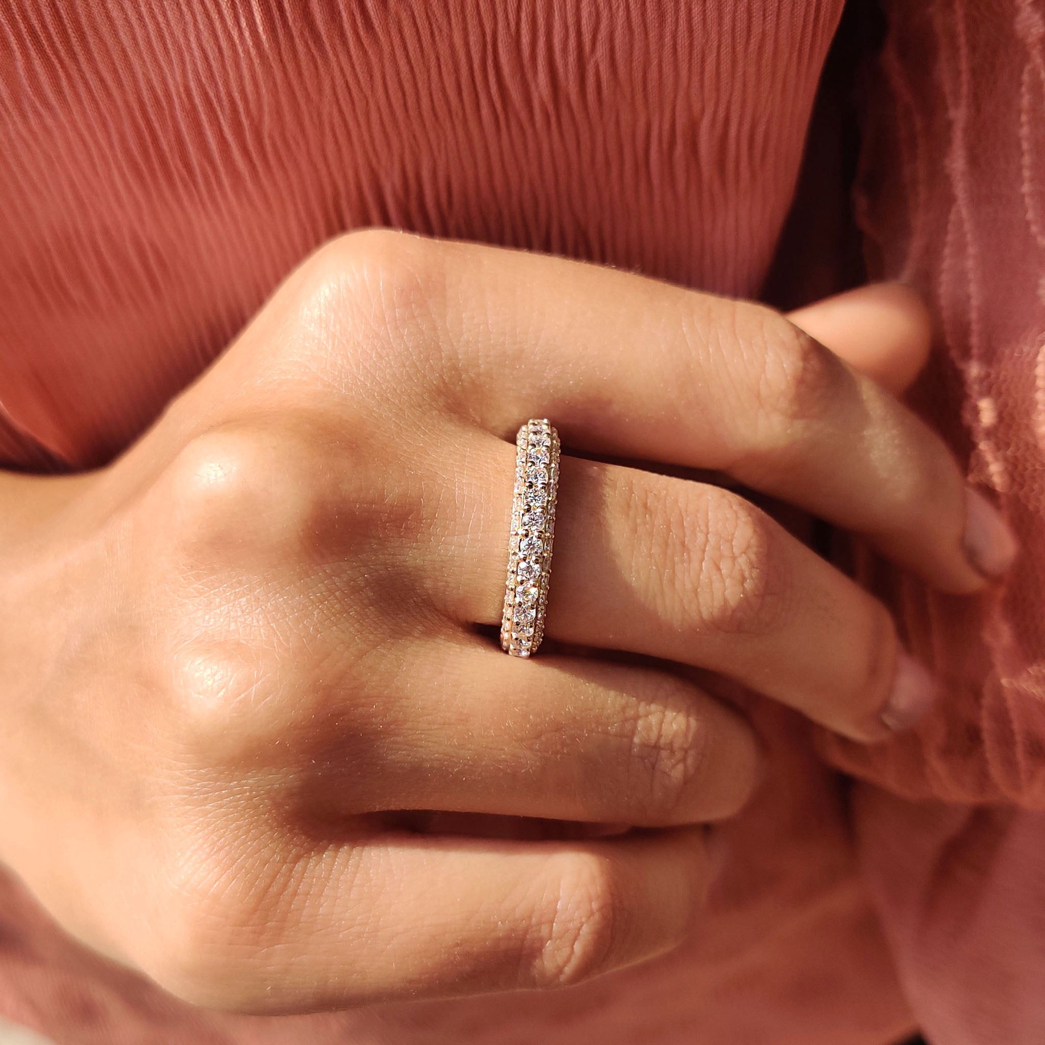 Three Row Diamond Band With Round Cut