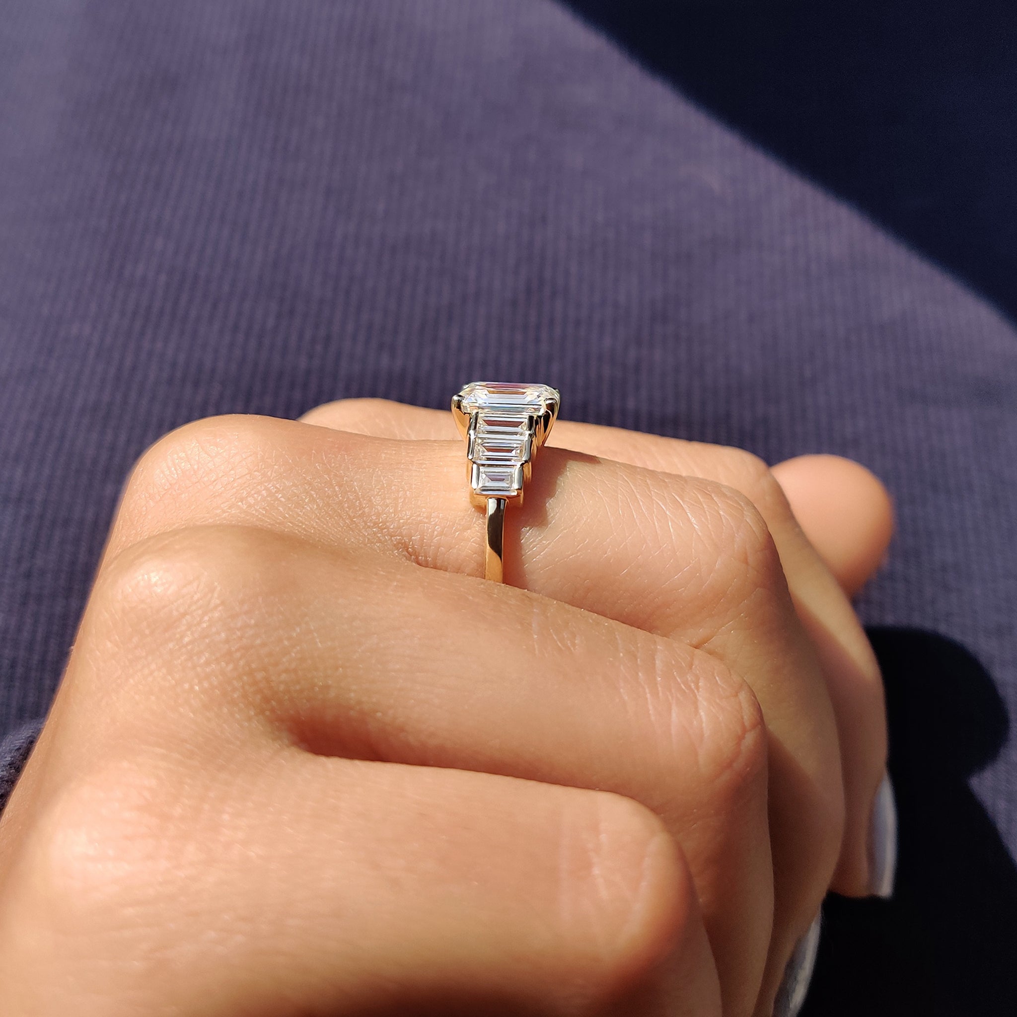 7 Stone Emerald And Baguette Cut Diamond Ring