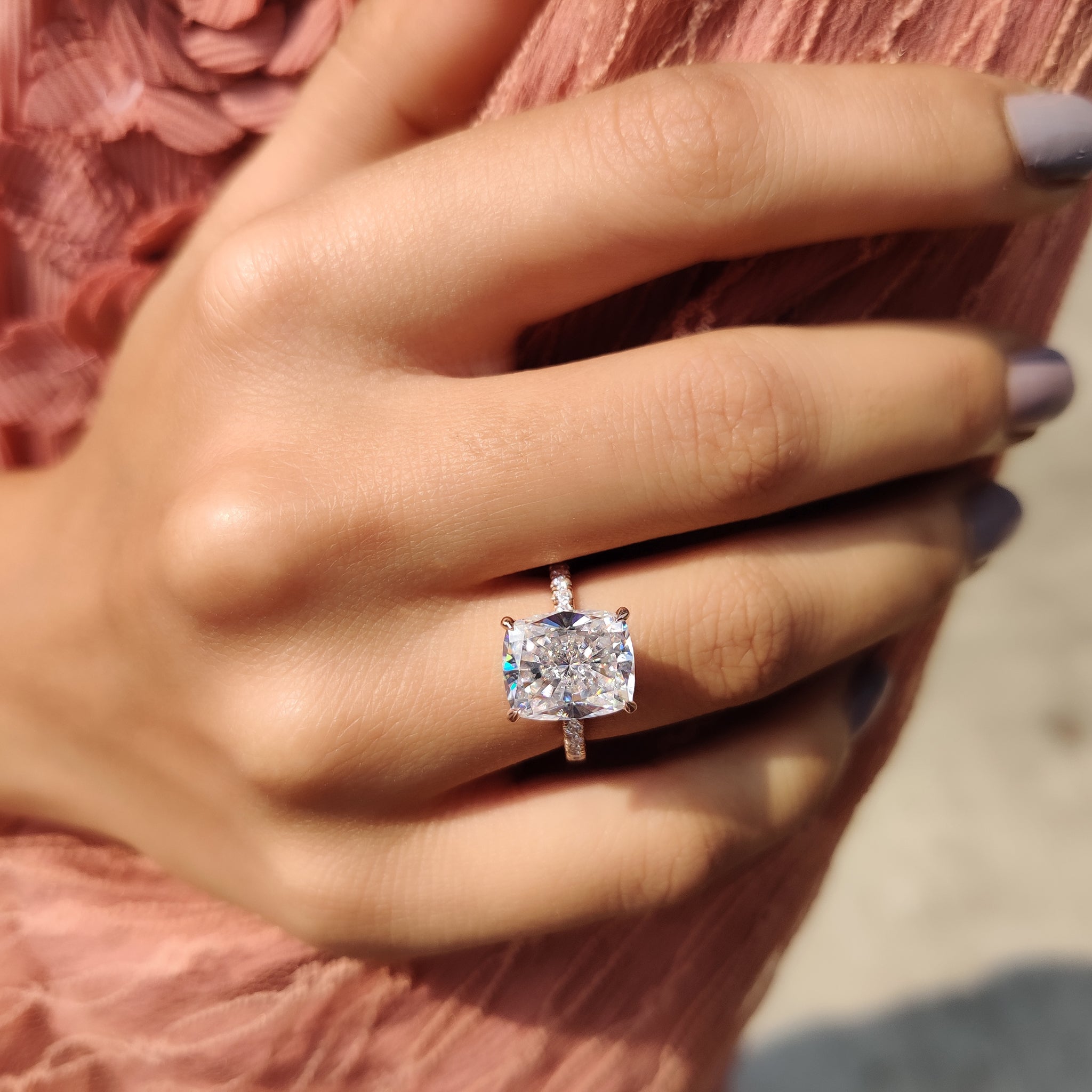 Rose gold engagement ring with a luxurious finish.
