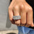 Radiant cut wedding band with bold shape.