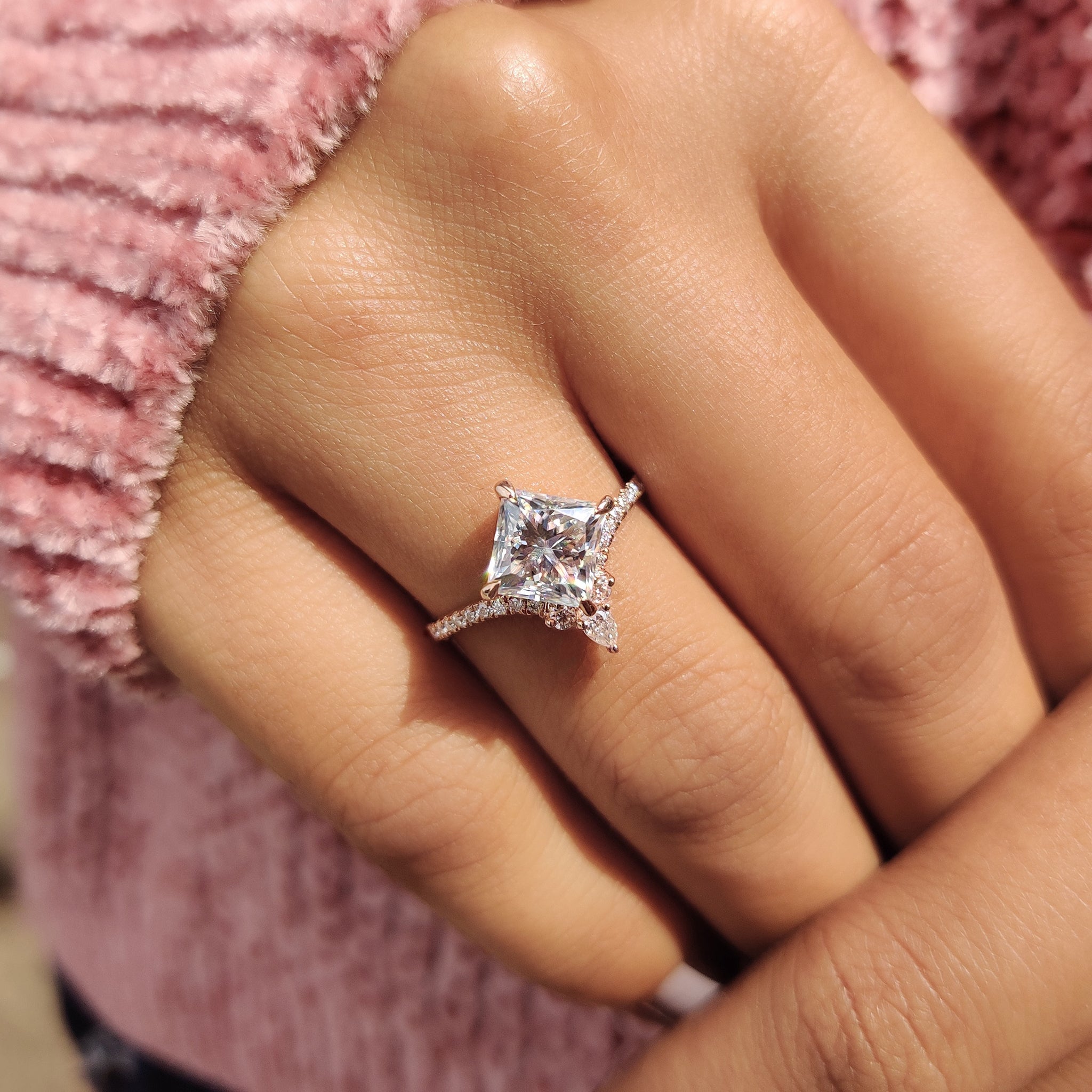 Unique princess cut ring with modern design