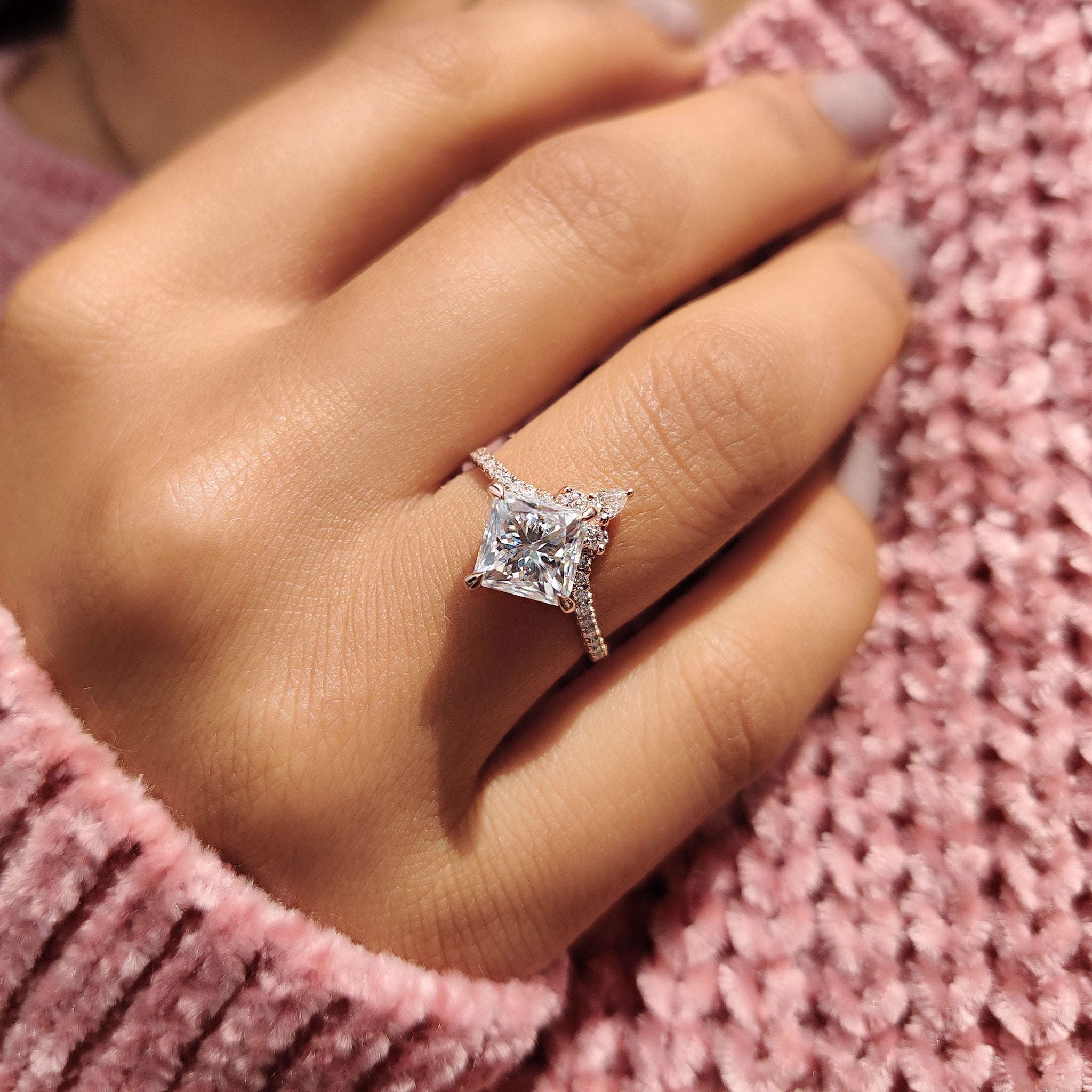 princess cut dress ring Rose Gold 2.5 Carat Princess Cut Engagement Ring Set 5