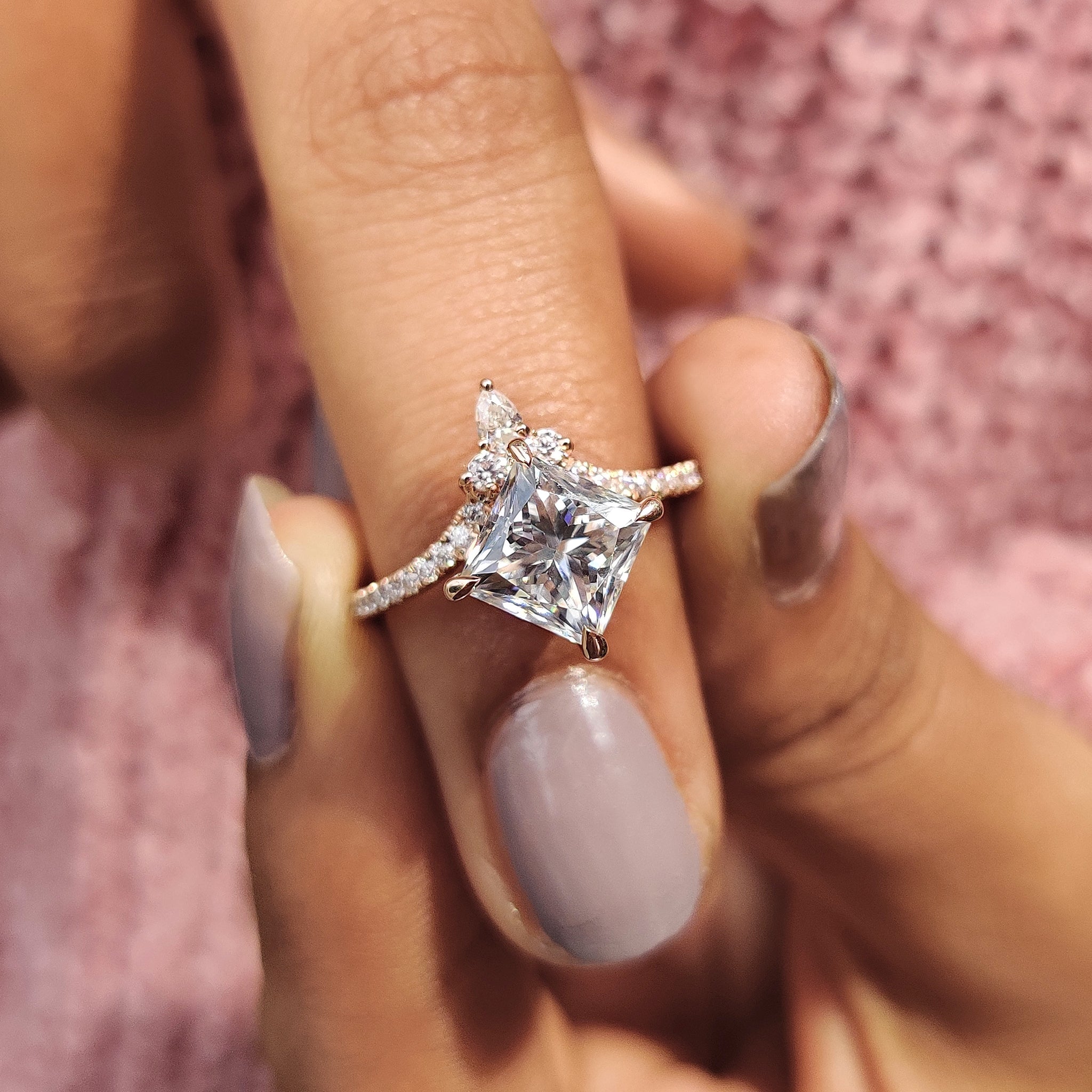Princess cut engagement ring with prong setting