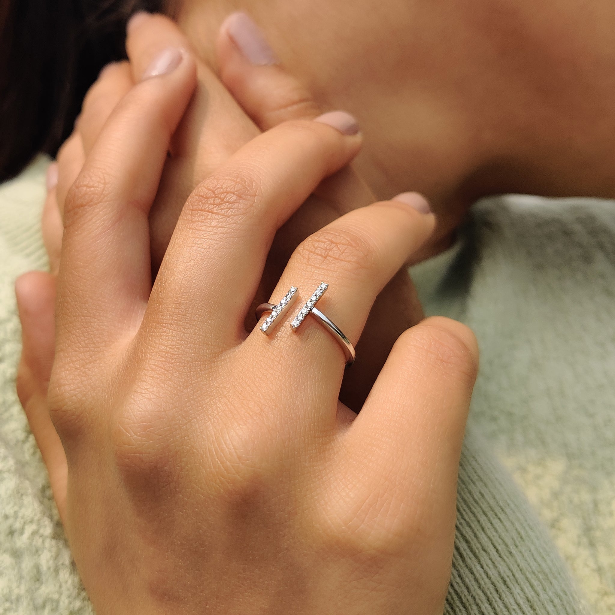 Beautiful ring featuring round moissanite in a sleek white gold band.
