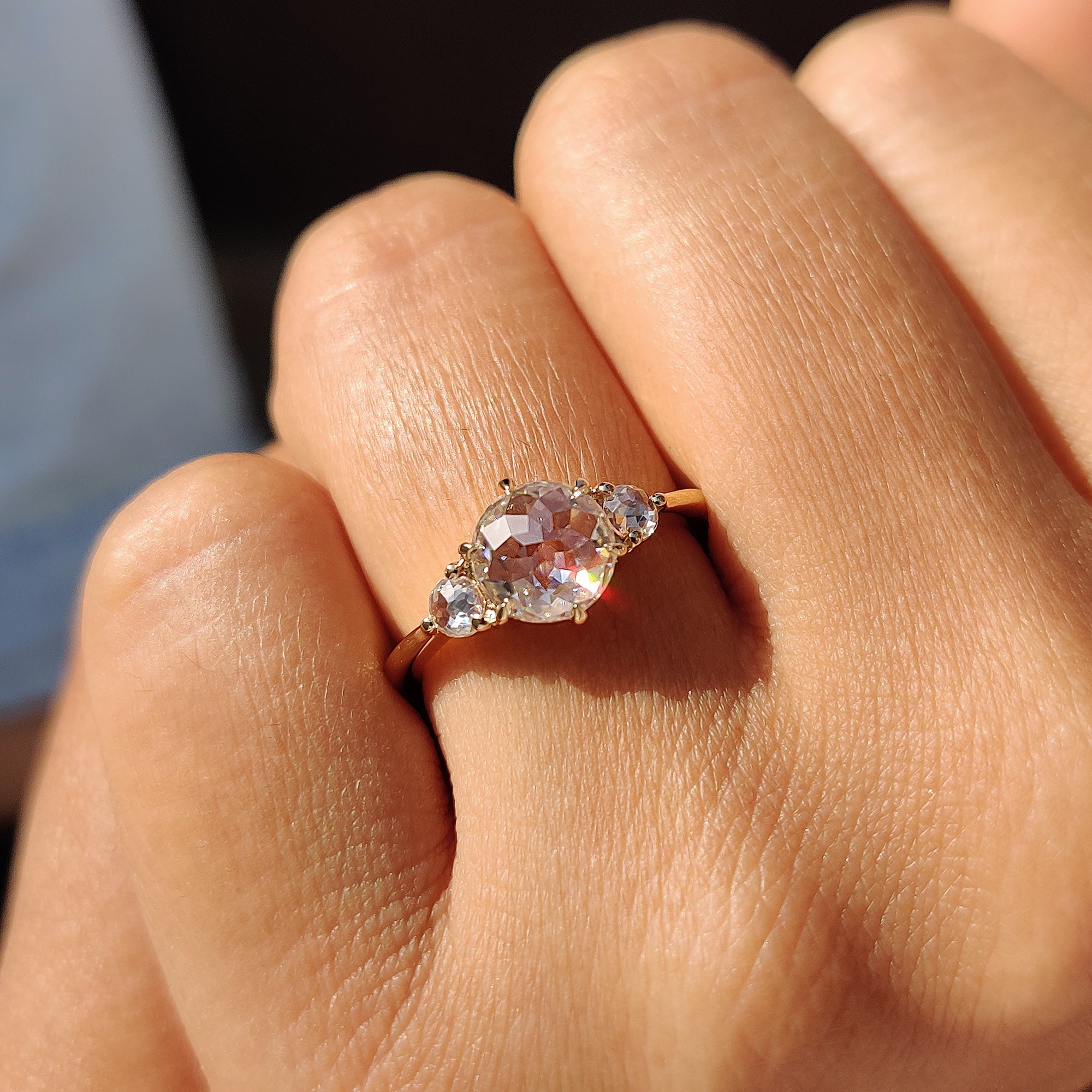 Three Stone Round Rose Cut Ring