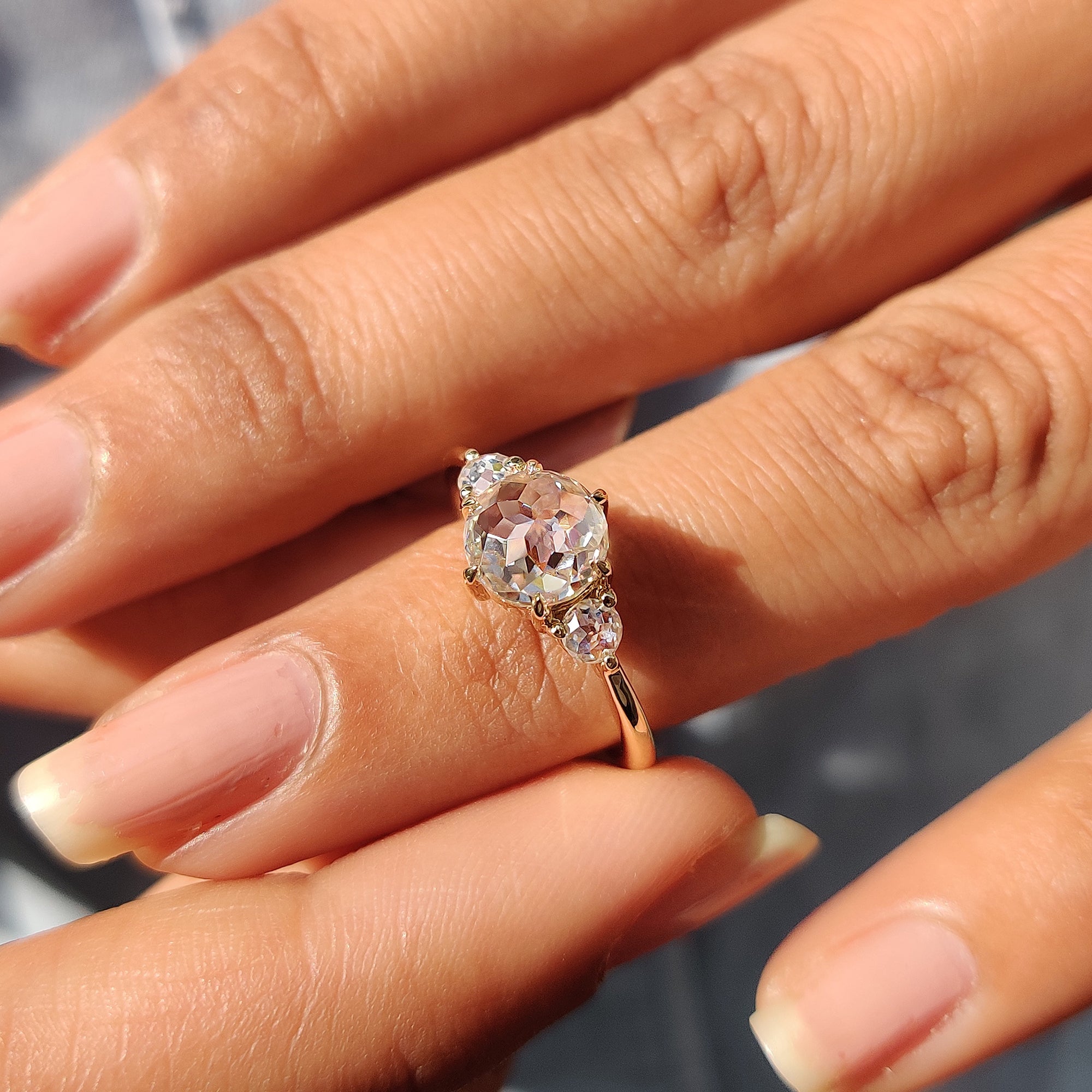 Three Stone Round Rose Cut Ring