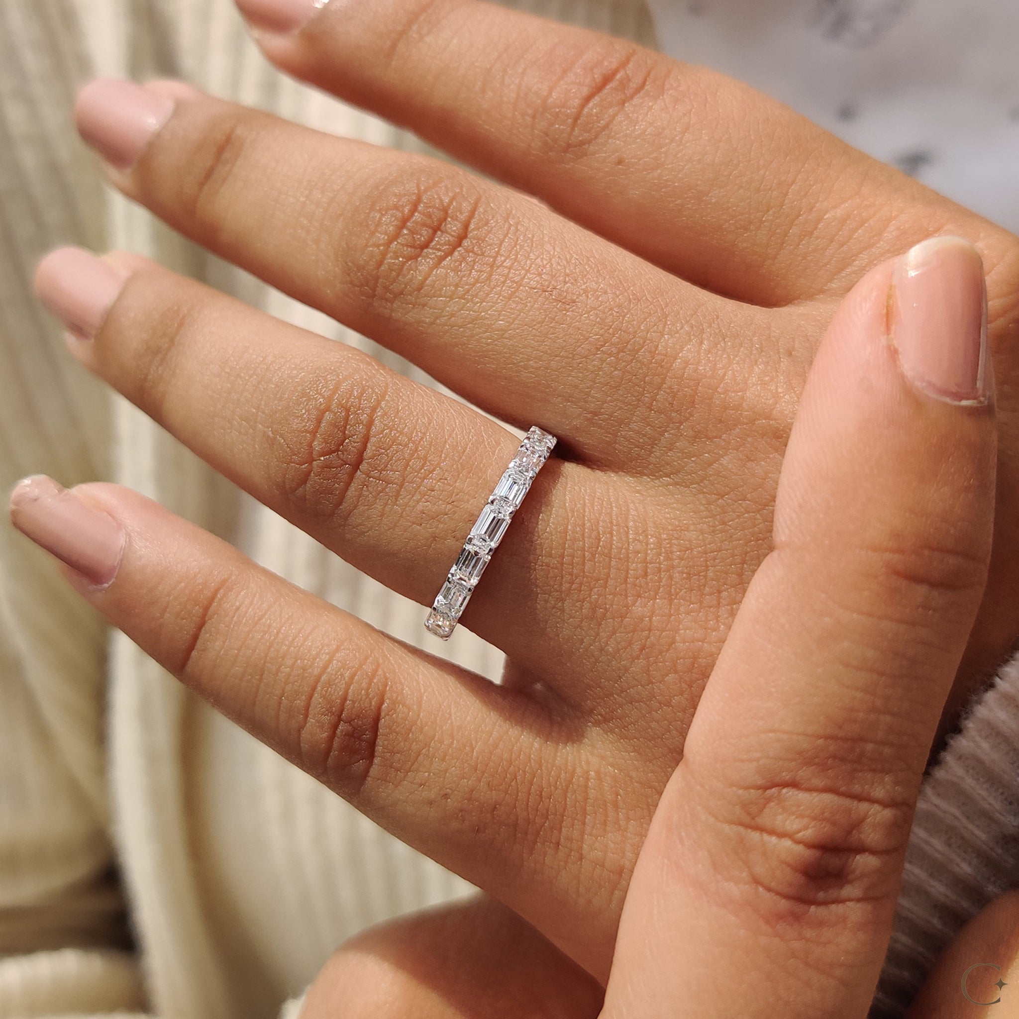 Lab grown wedding band combining ethical craftsmanship with style.
