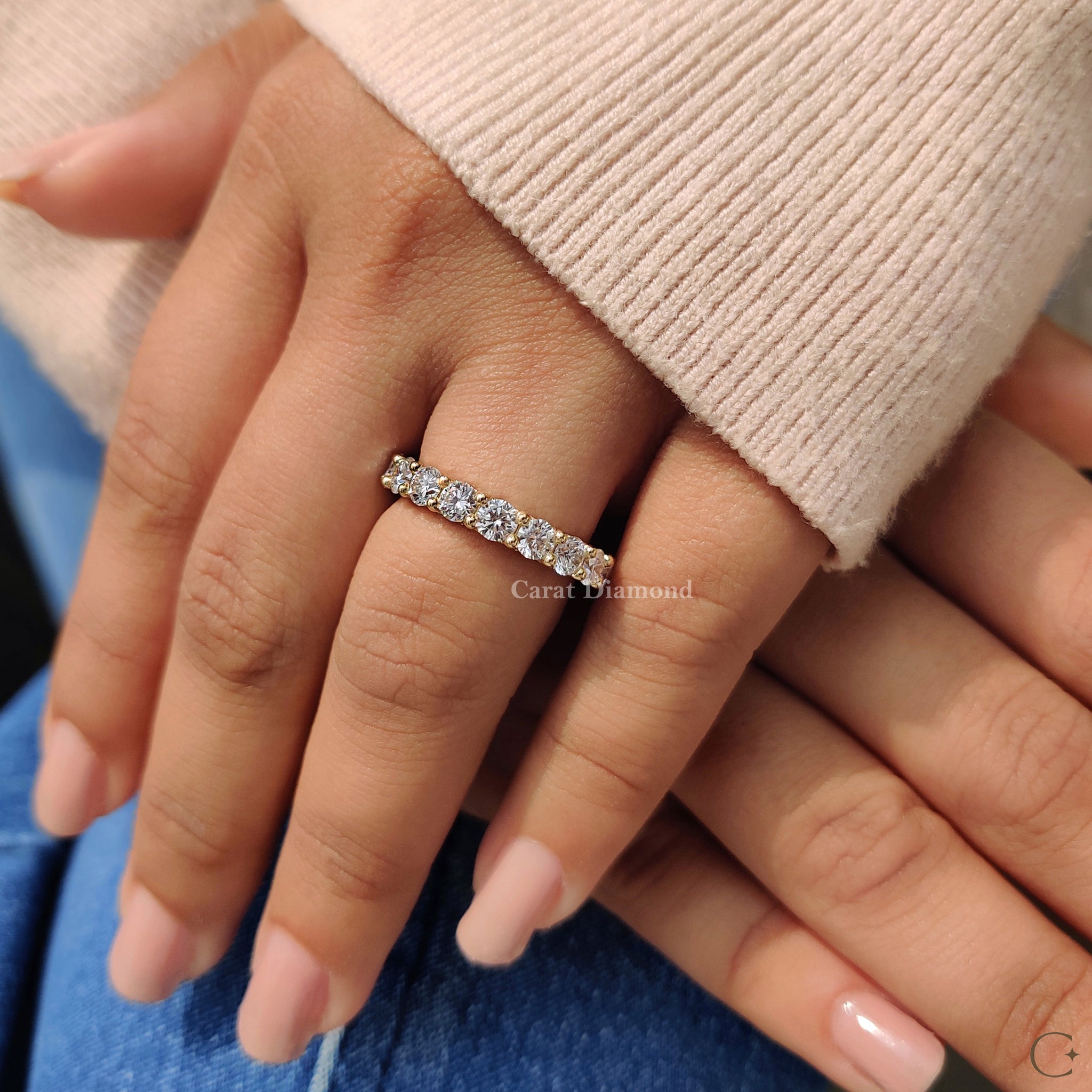 radiant pave edge eternity band with tiny diamonds meticulously set for maximum sparkle