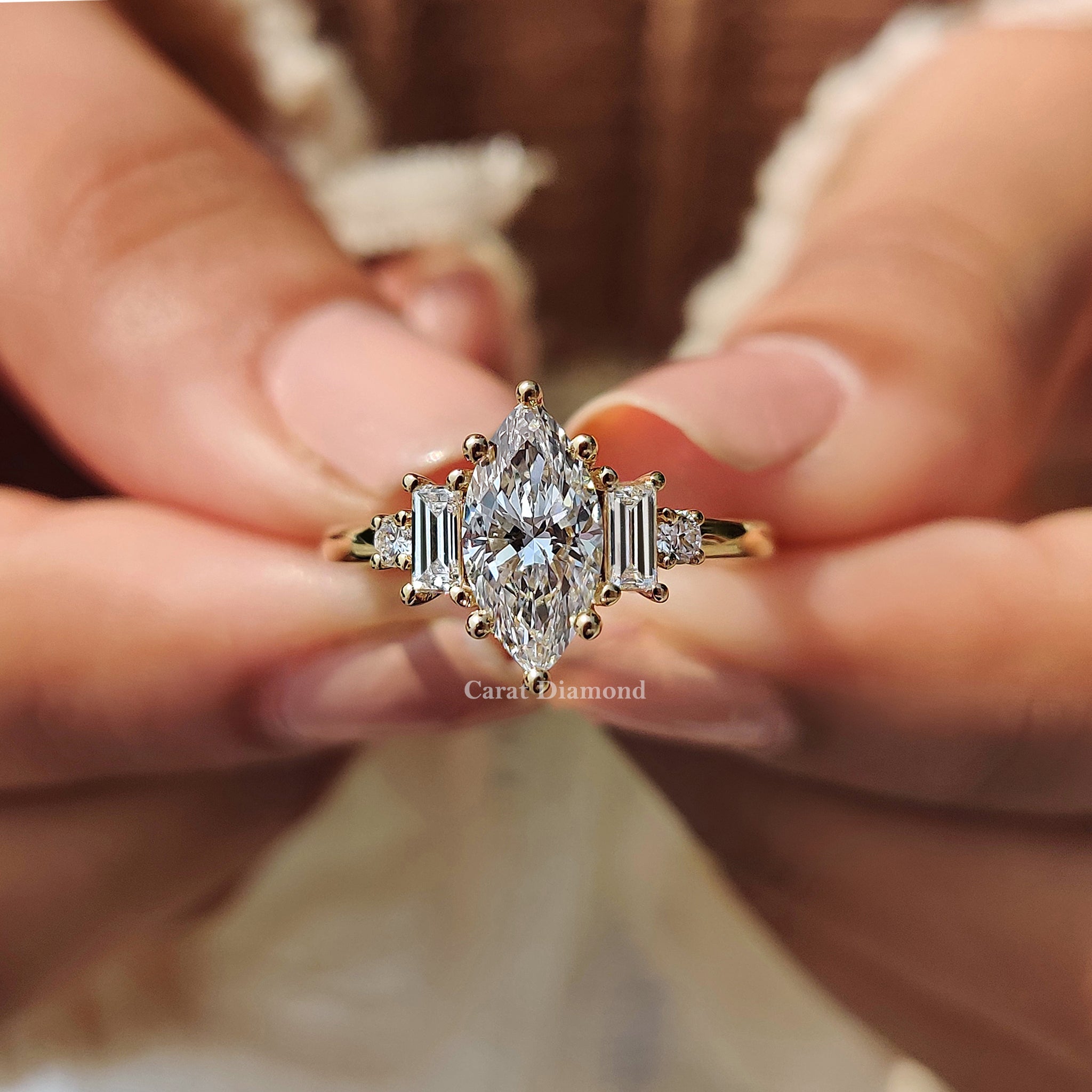 A 5 stone engagement ring with mixed cuts
