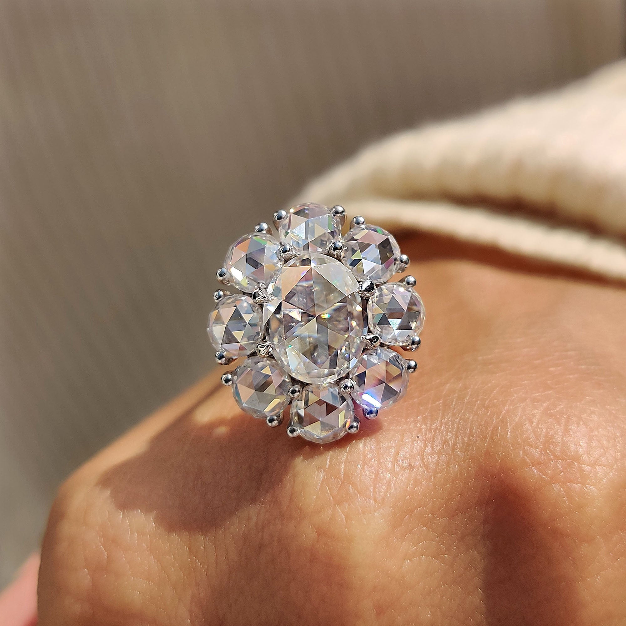 Round rose cut ring designed for a subtle and stylish presence.
