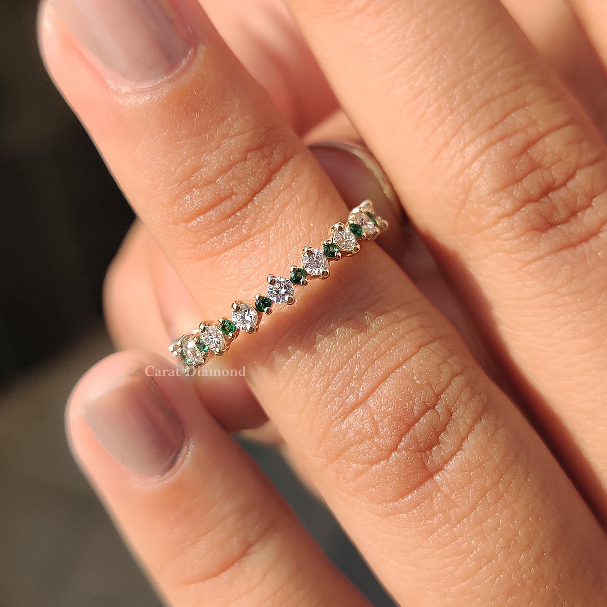 emerald and round wedding band round cut wedding band IGI certified carat diamonds band.