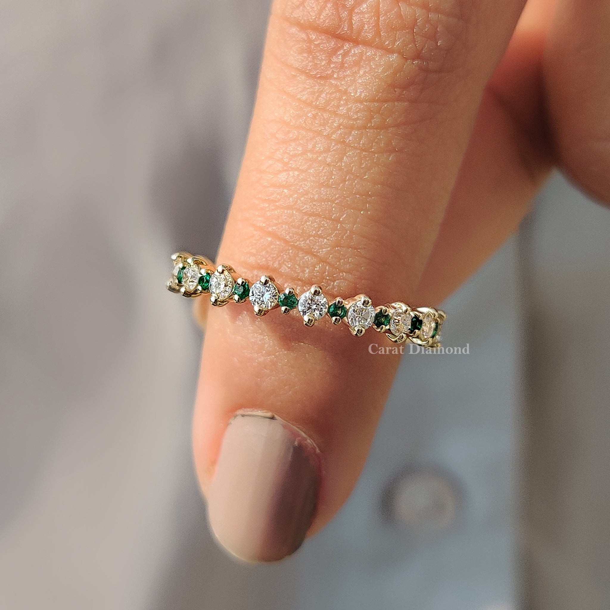 Emerald and round wedding band Full Eternity Wedding Band igi certified carat diamonds band.