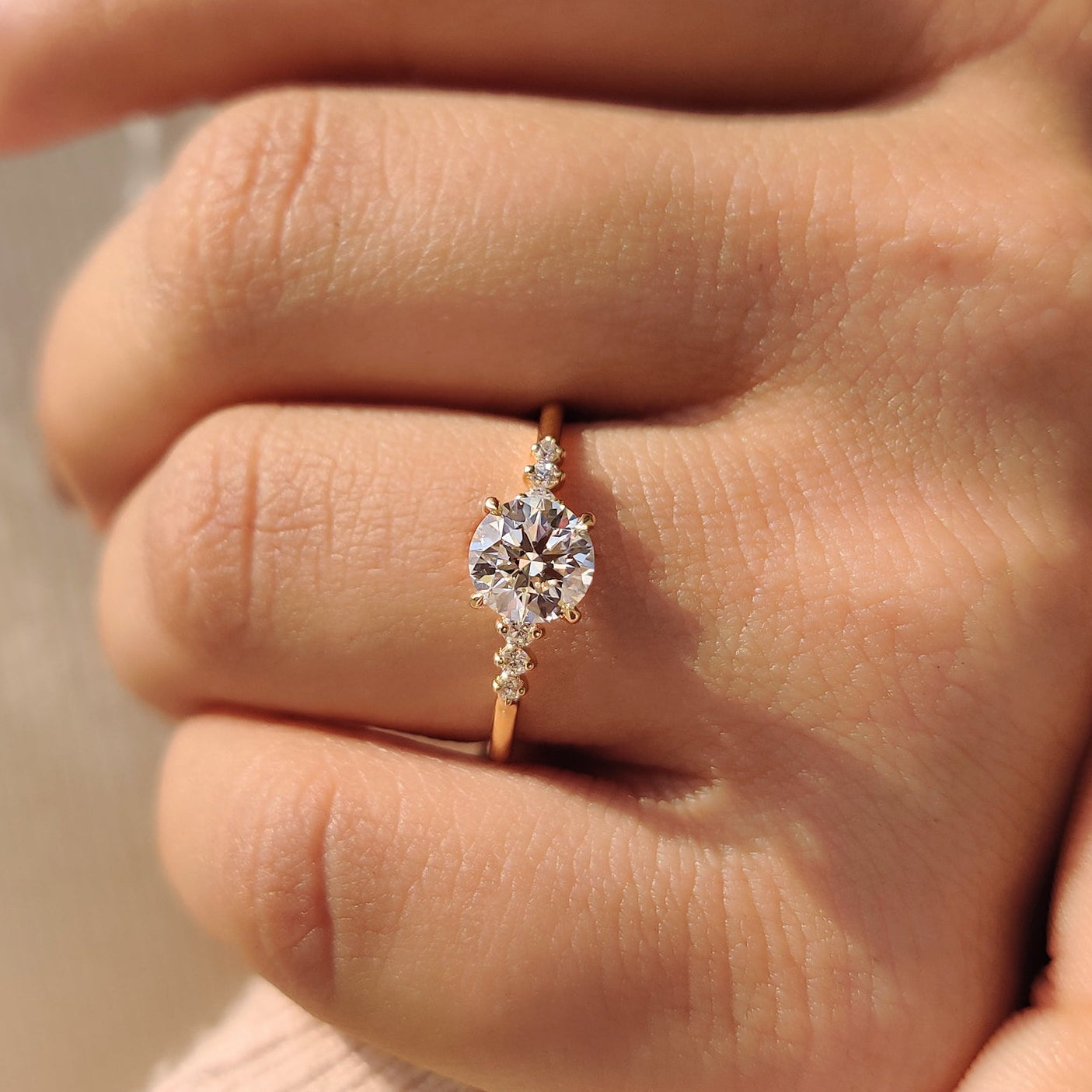 Round Diamond Ring with Side Stone