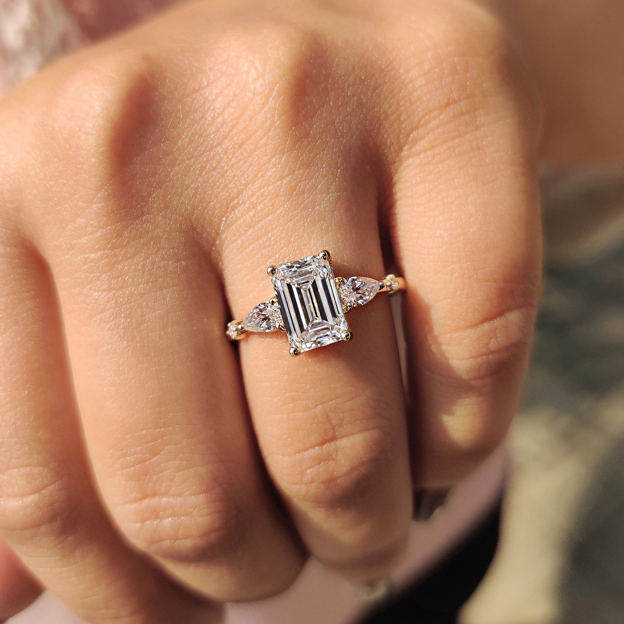 Lab grown diamond engagement ring in prong setting.
