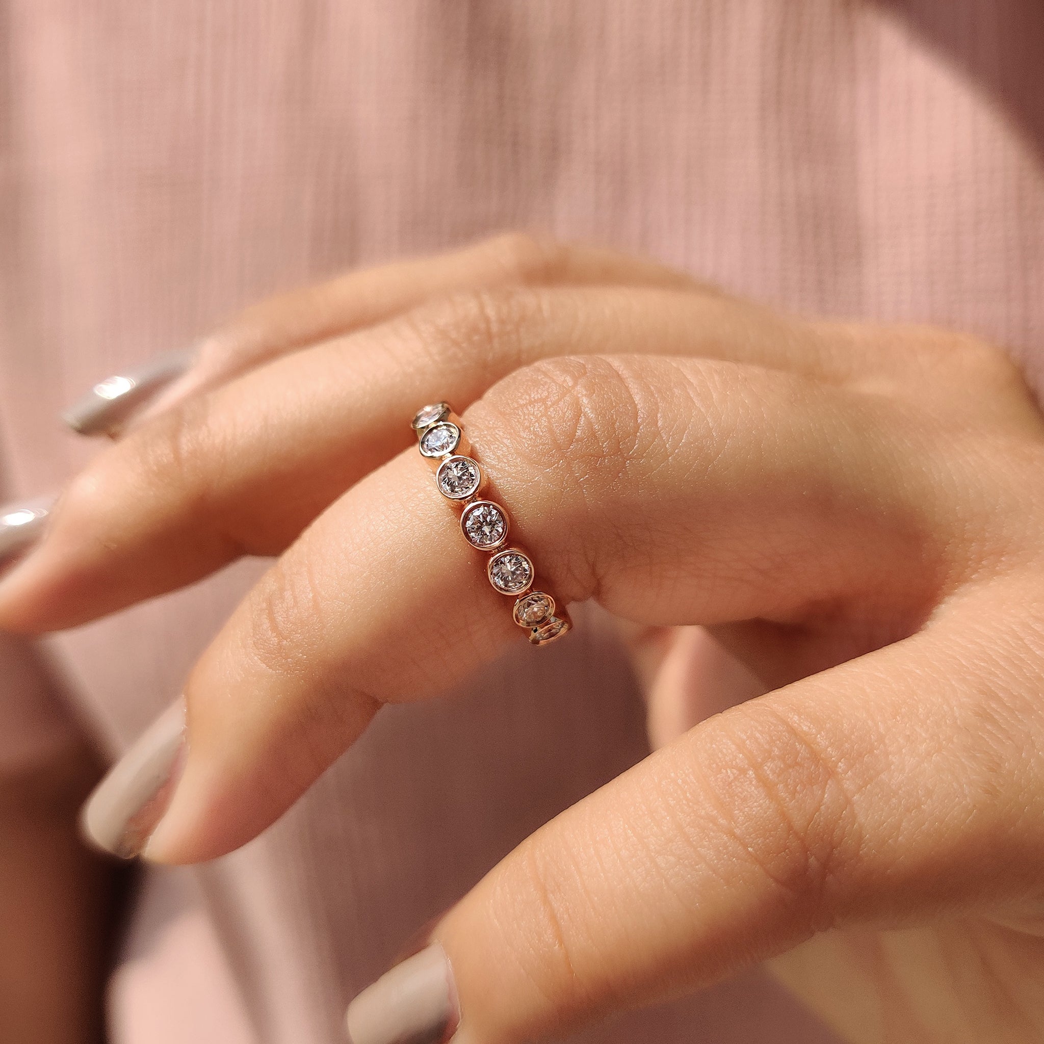 Gold Eternity Band – Round Cut Bezel Setting